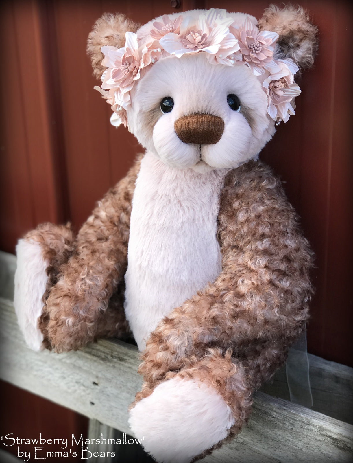 Strawberry Marshmallow - 19" Kid mohair and faux fur bear by Emma's Bears - OOAK