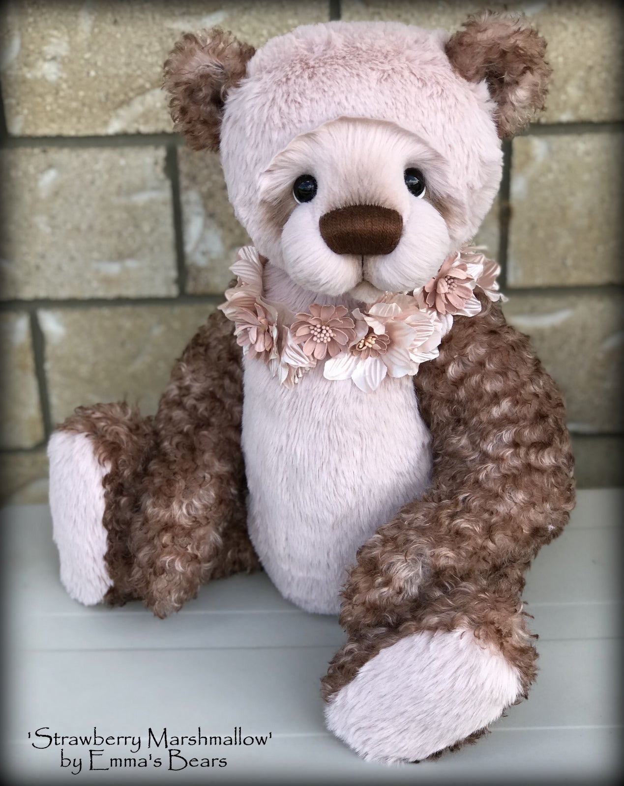 Strawberry Marshmallow - 19" Kid mohair and faux fur bear by Emma's Bears - OOAK