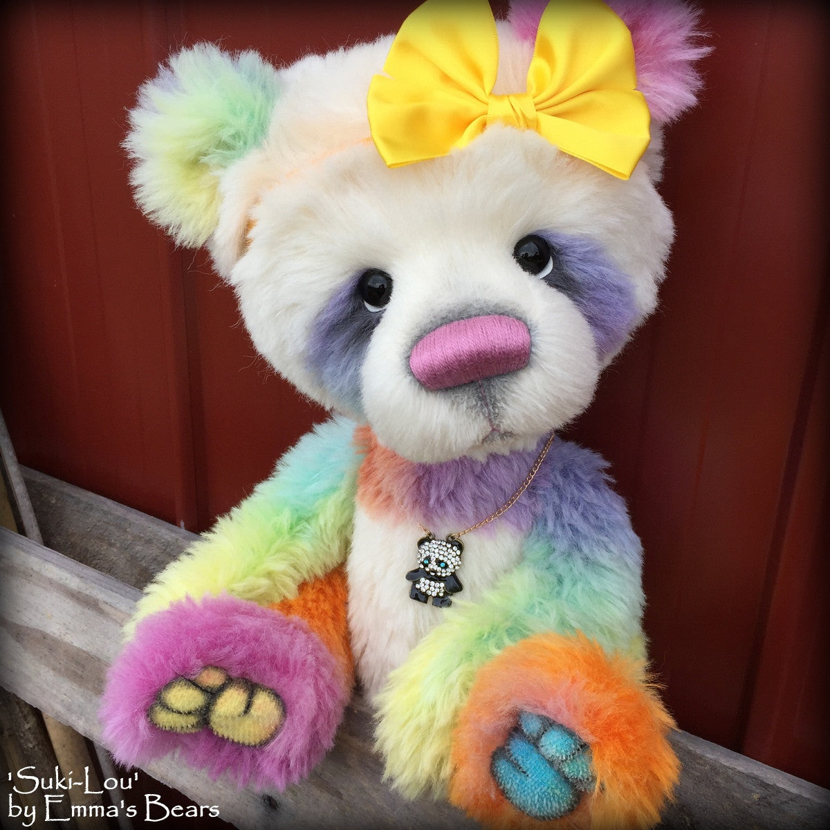 Suki-Lou - 18in RAINBOW alpaca cartoon style Artist Bear by Emmas Bears - OOAK