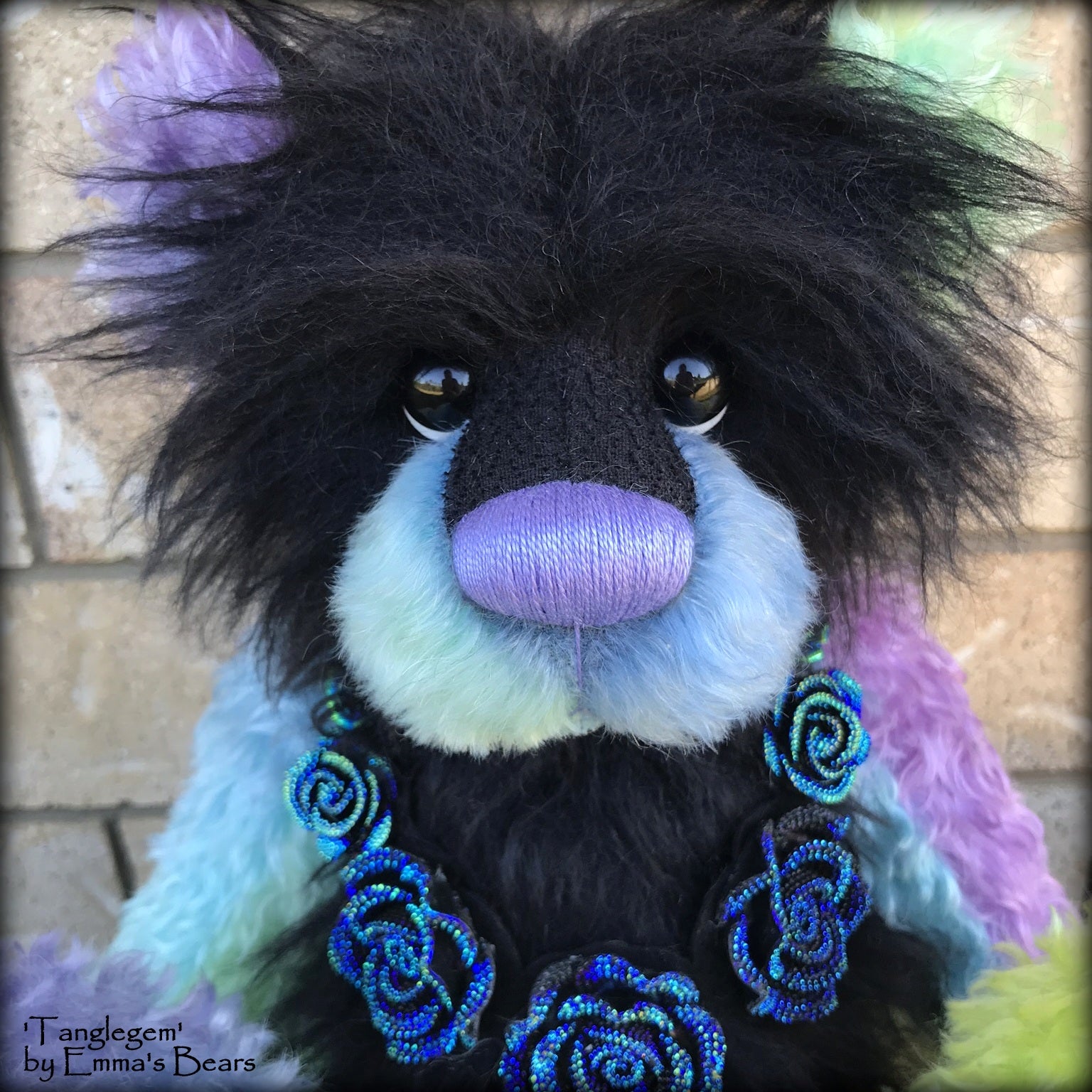 Tanglegem - 17" Rainbow and Black Mohair Artist Bear by Emma's Bears - OOAK