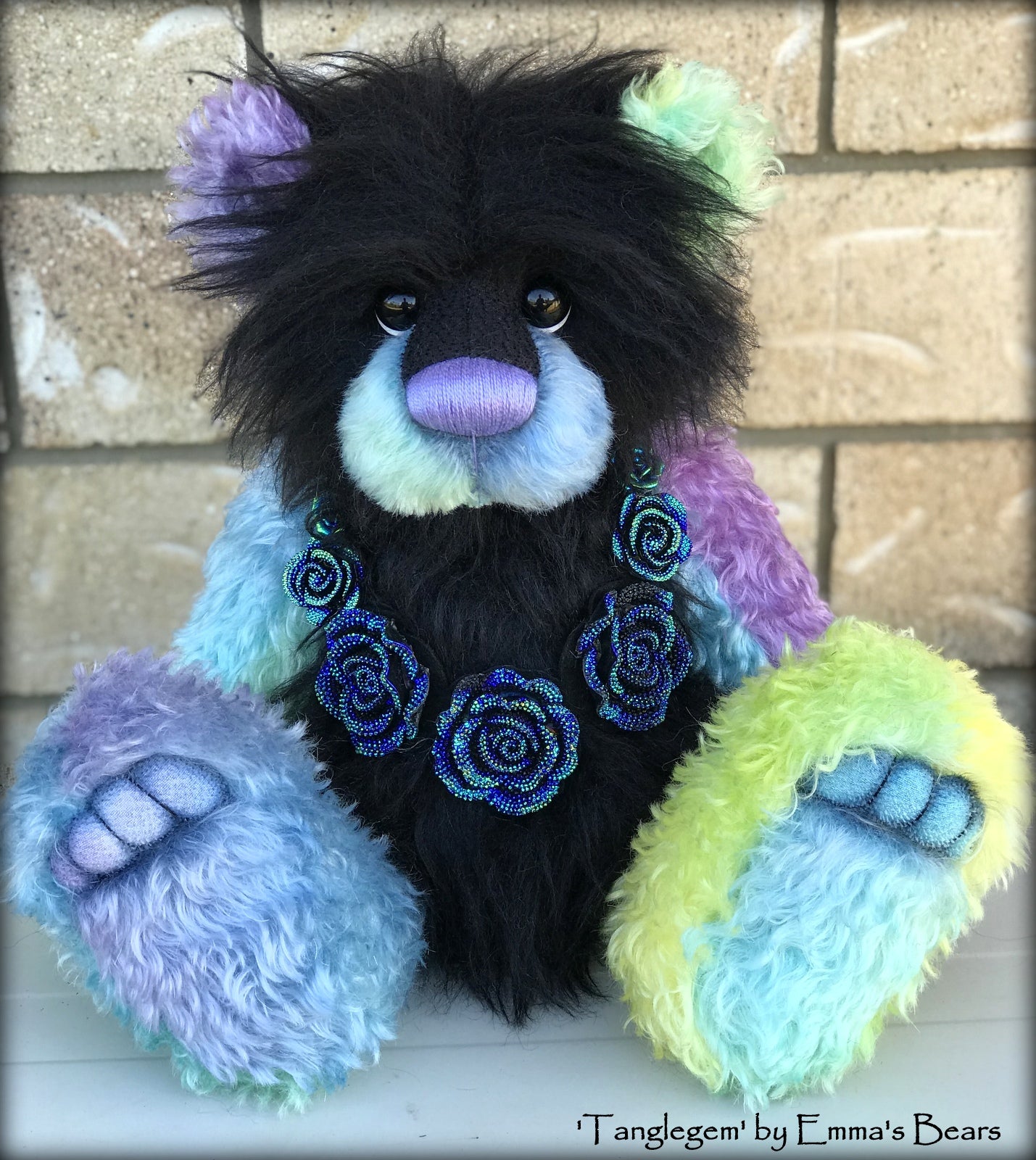 Tanglegem - 17" Rainbow and Black Mohair Artist Bear by Emma's Bears - OOAK