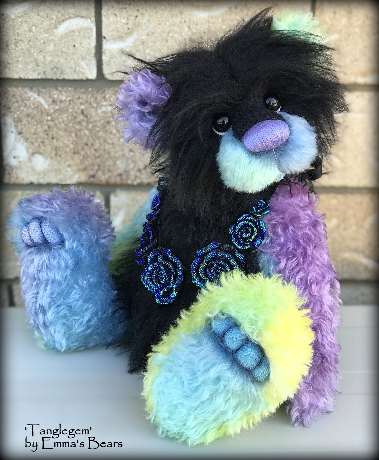 Tanglegem - 17" Rainbow and Black Mohair Artist Bear by Emma's Bears - OOAK