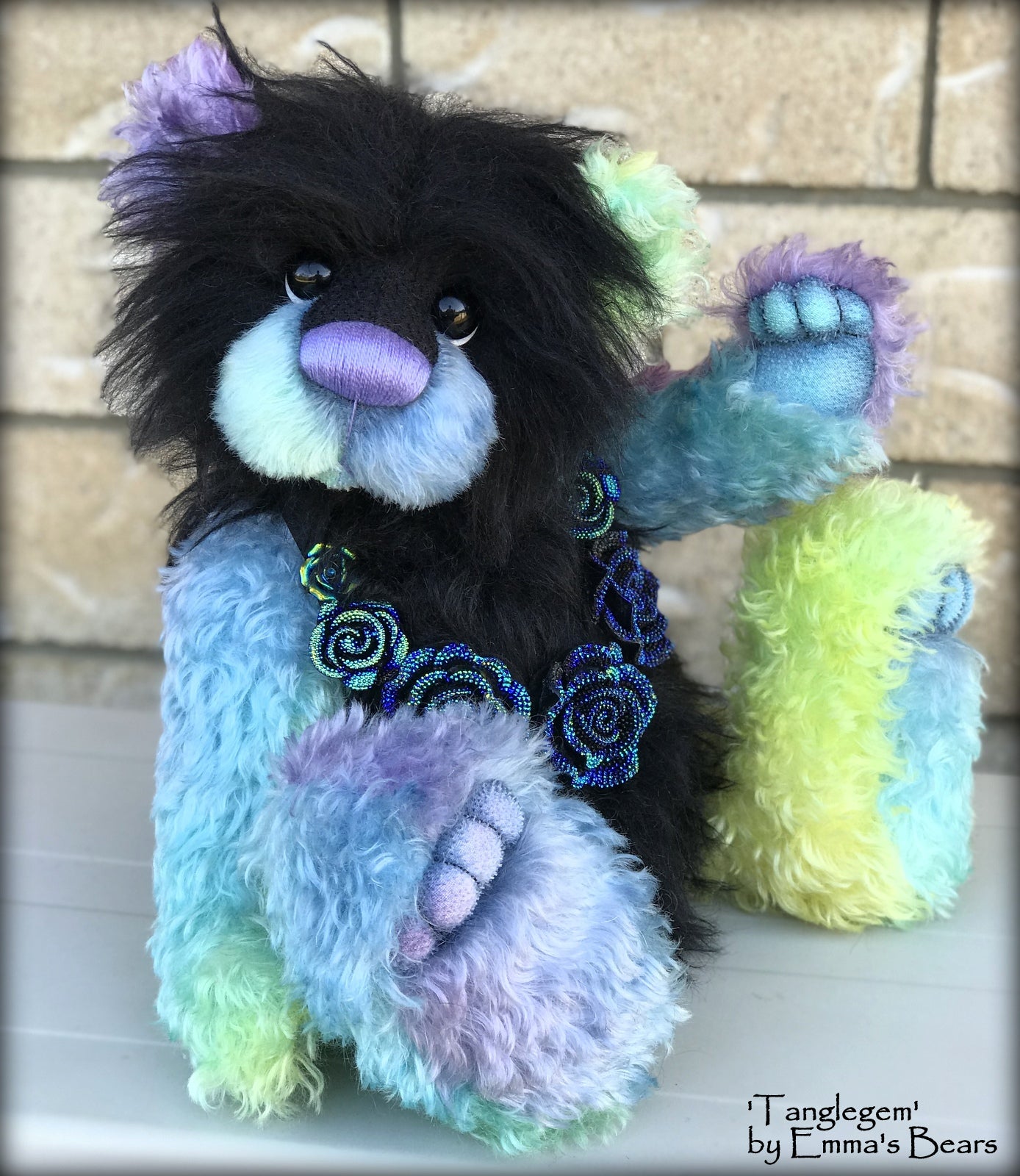 Tanglegem - 17" Rainbow and Black Mohair Artist Bear by Emma's Bears - OOAK