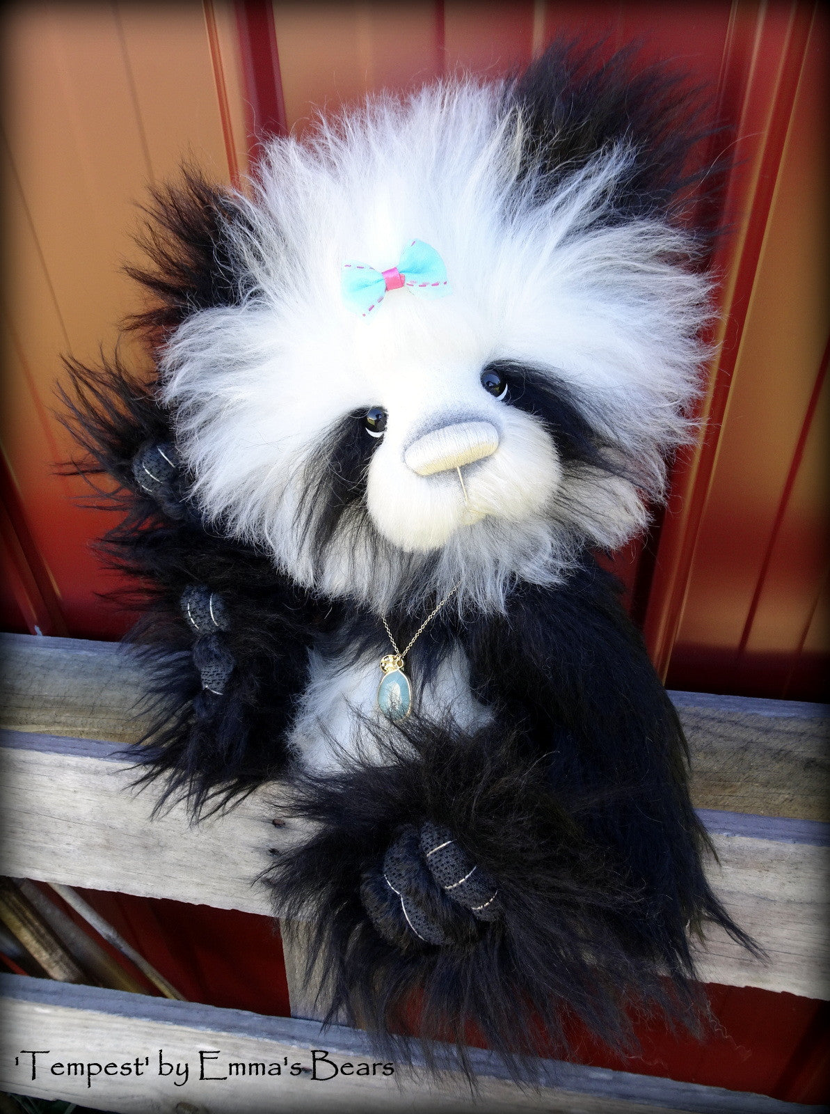 Tempest - 16" extremely longpile mohair artist panda bear  - OOAK by Emma's Bears