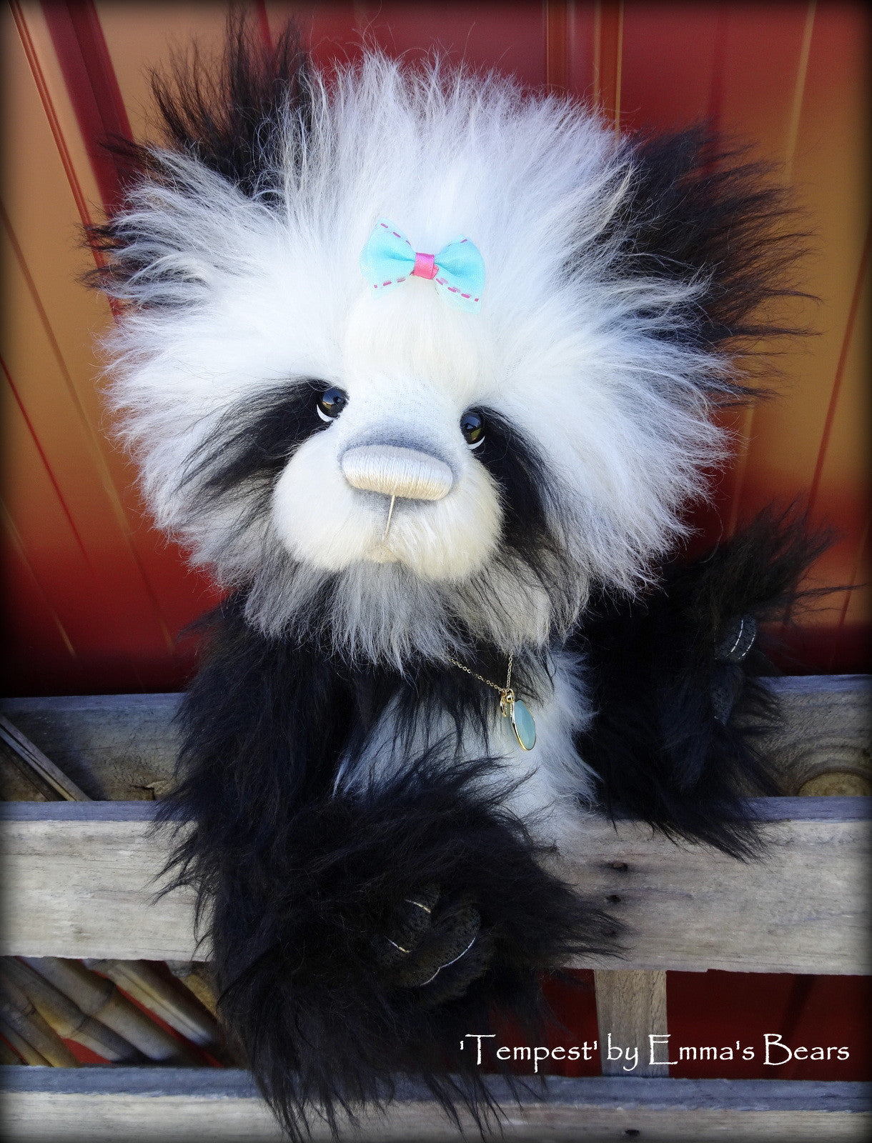 Tempest - 16" extremely longpile mohair artist panda bear  - OOAK by Emma's Bears