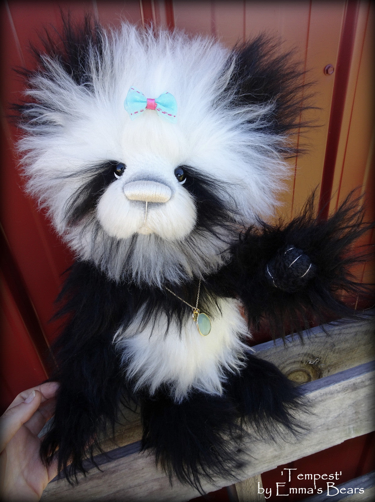 Tempest - 16" extremely longpile mohair artist panda bear  - OOAK by Emma's Bears