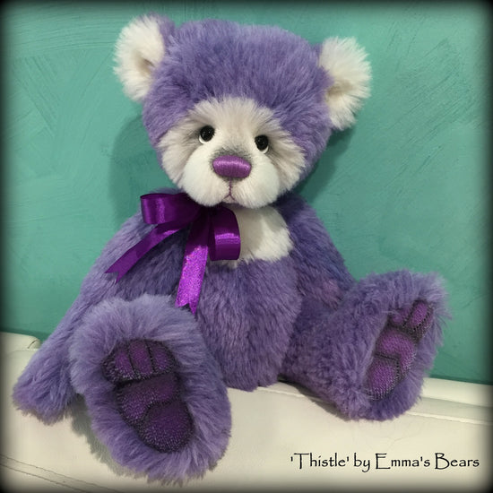 Thistle - 16IN hand dyed purple alpaca artist bear by Emmas Bears - OOAK