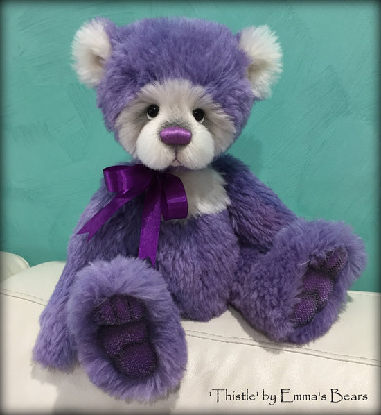 Thistle - 16IN hand dyed purple alpaca artist bear by Emmas Bears - OOAK