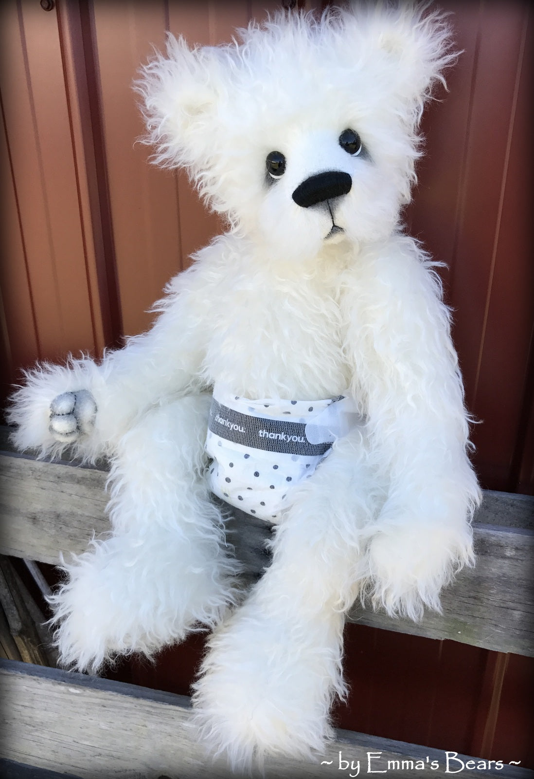 Toddler Amara Adeline - 22in white MOHAIR Artist toddler style Panda Bear by Emmas Bears - OOAK