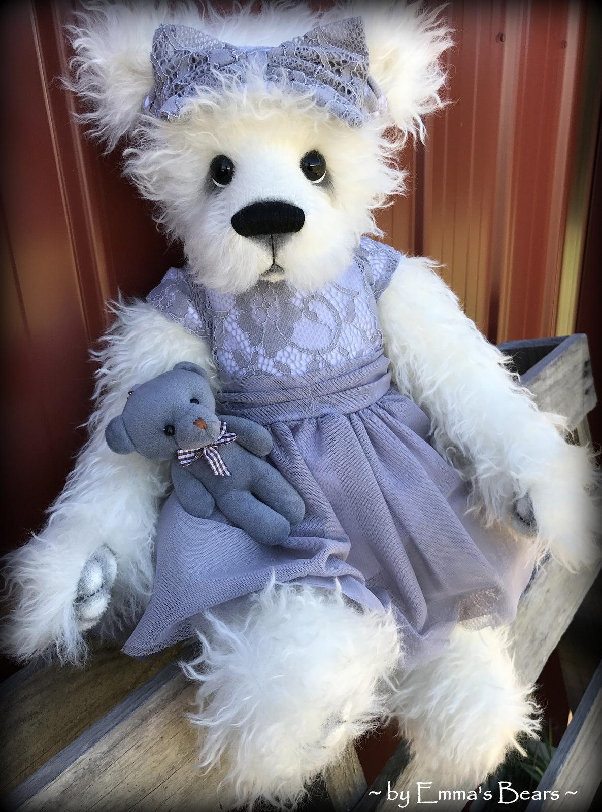 Toddler Amara Adeline - 22in white MOHAIR Artist toddler style Panda Bear by Emmas Bears - OOAK