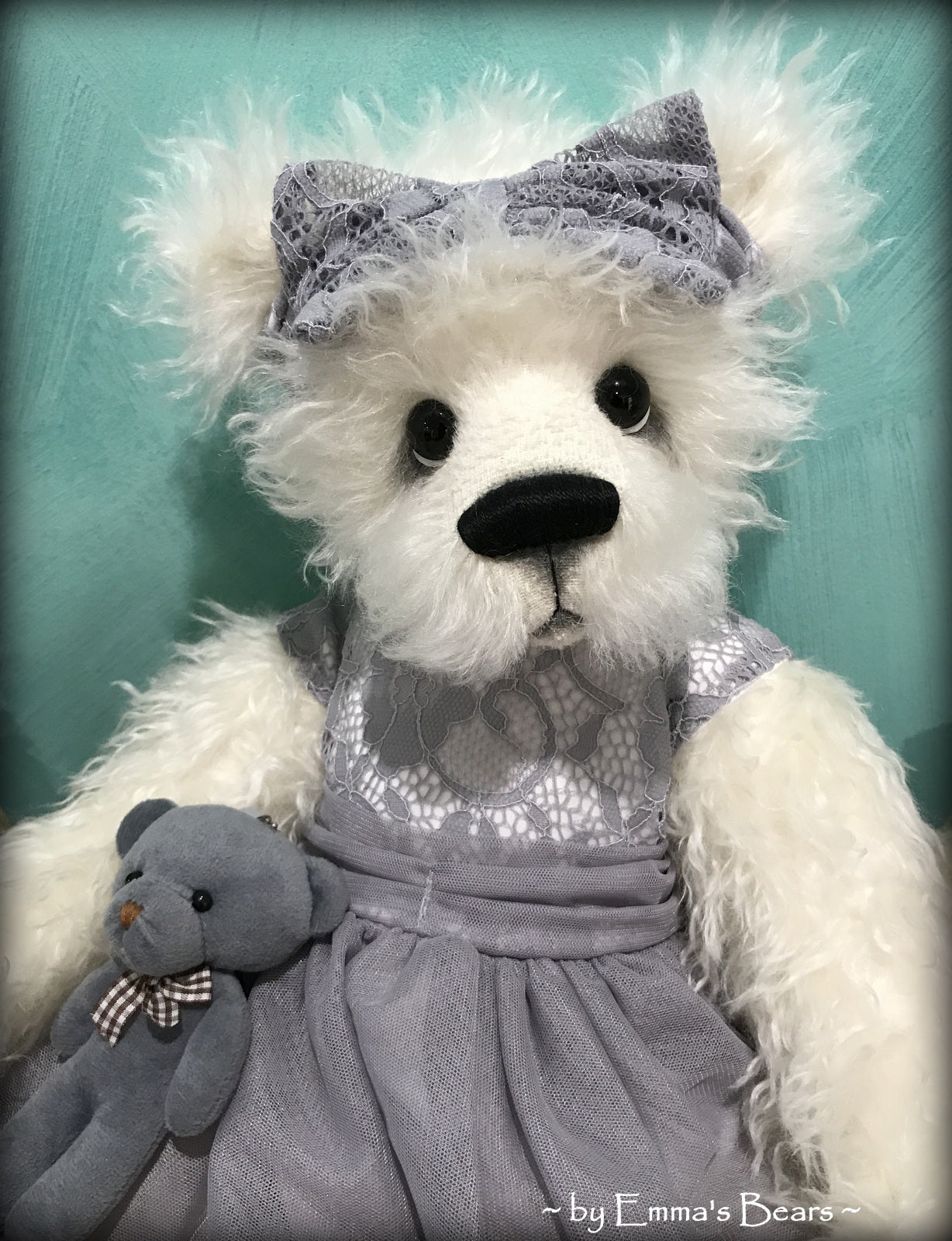 Toddler Amara Adeline - 22in white MOHAIR Artist toddler style Panda Bear by Emmas Bears - OOAK