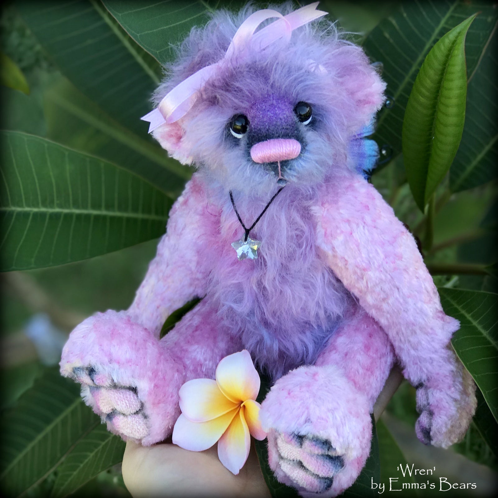 Wren -10" Hand-dyed mohair and viscose artist fairy bear by Emma's Bears - OOAK