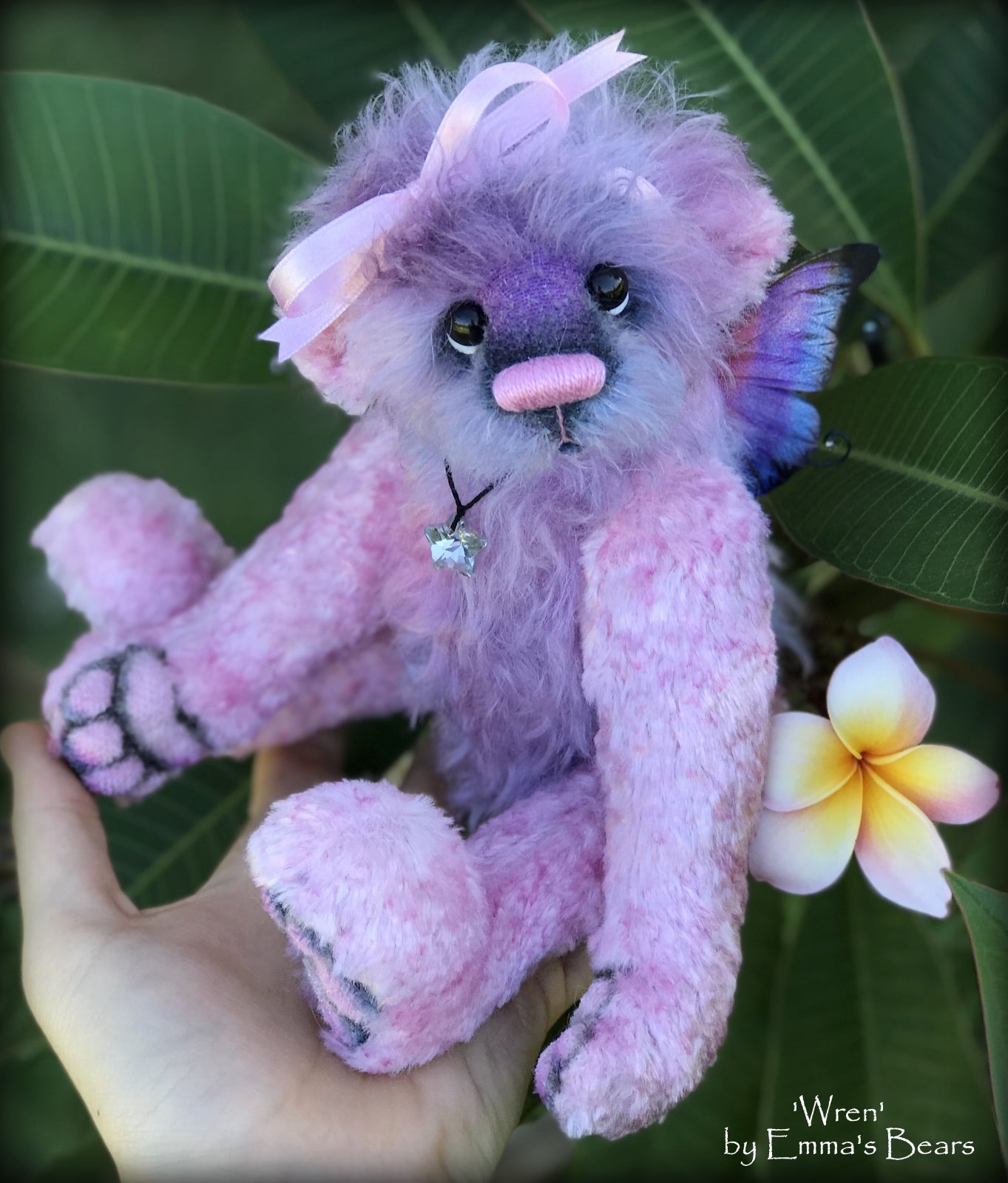 Wren -10" Hand-dyed mohair and viscose artist fairy bear by Emma's Bears - OOAK