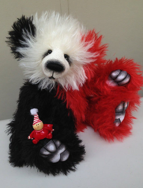 Yule - 16"  red black and white mohair artist bear by Emma's Bears - OOAK