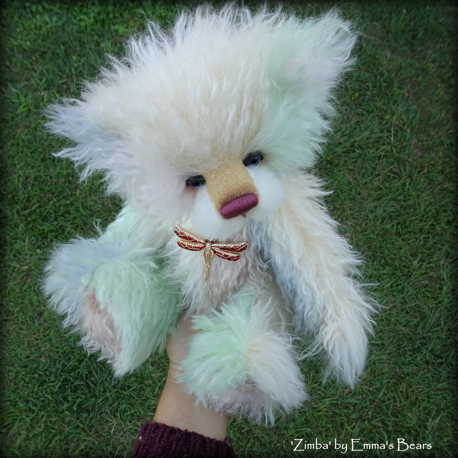 Zimba - 13" patchwork mohair panda bear by Emmas Bears - OOAK