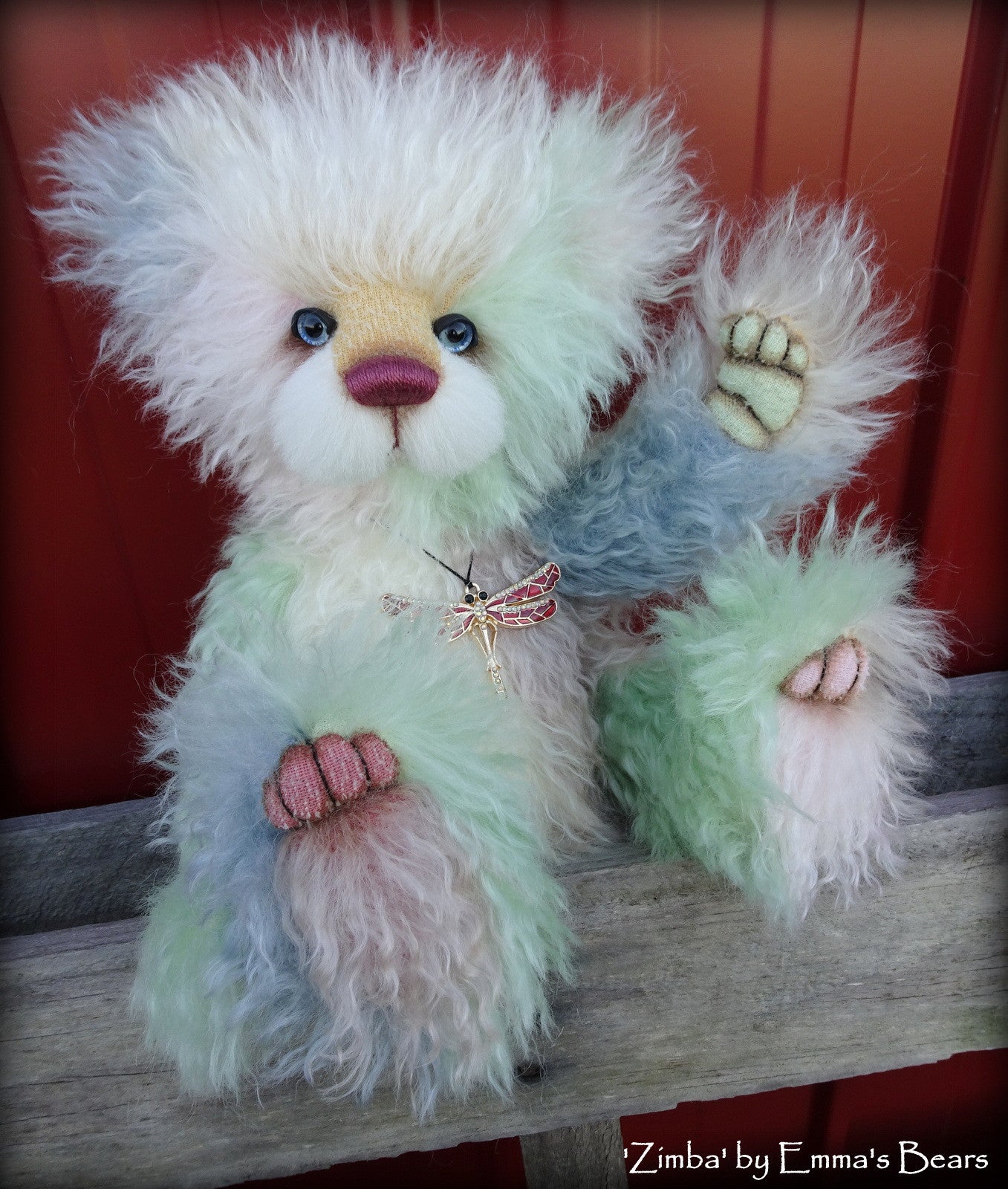 Zimba - 13" patchwork mohair panda bear by Emmas Bears - OOAK