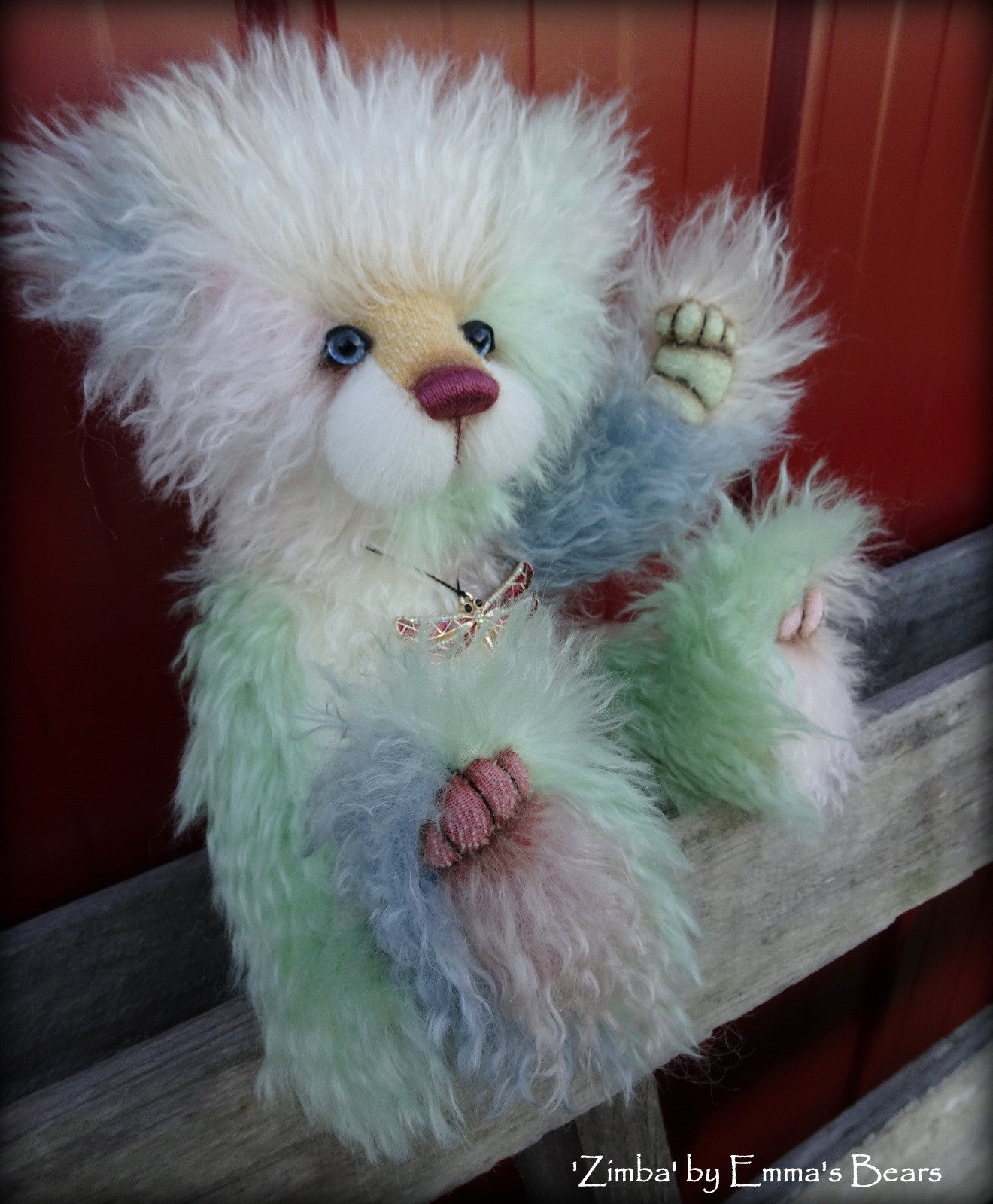 Zimba - 13" patchwork mohair panda bear by Emmas Bears - OOAK