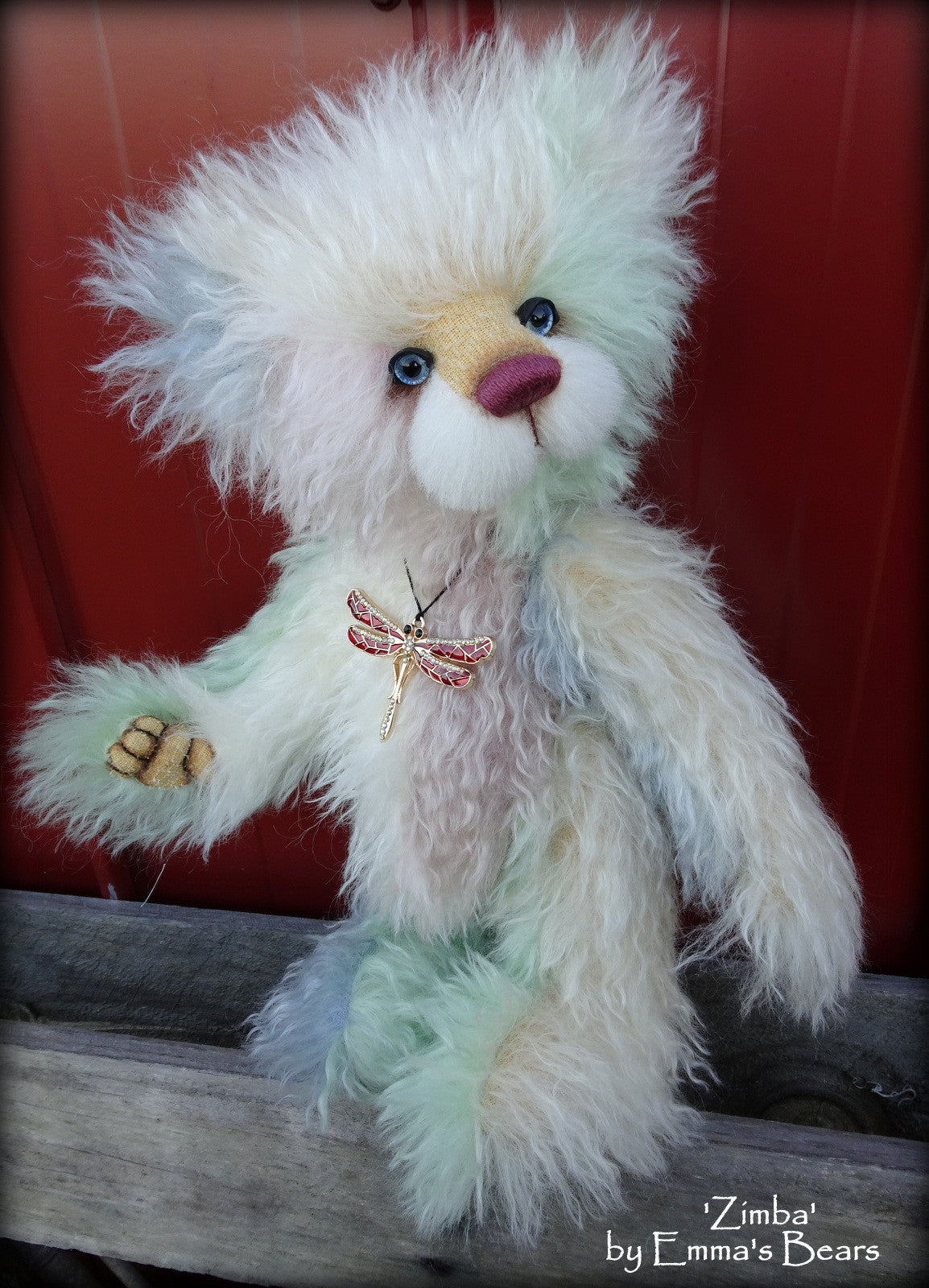 Zimba - 13" patchwork mohair panda bear by Emmas Bears - OOAK