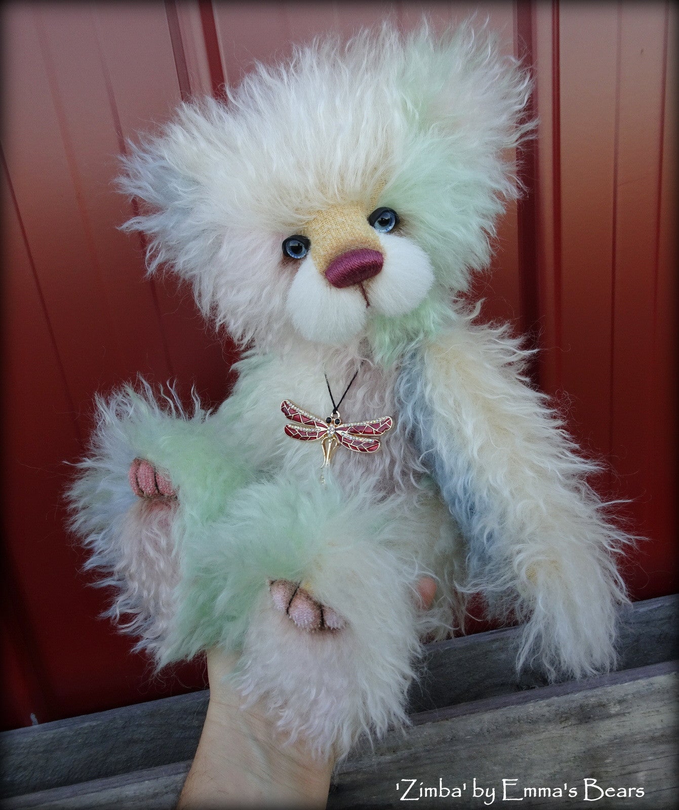 Zimba - 13" patchwork mohair panda bear by Emmas Bears - OOAK