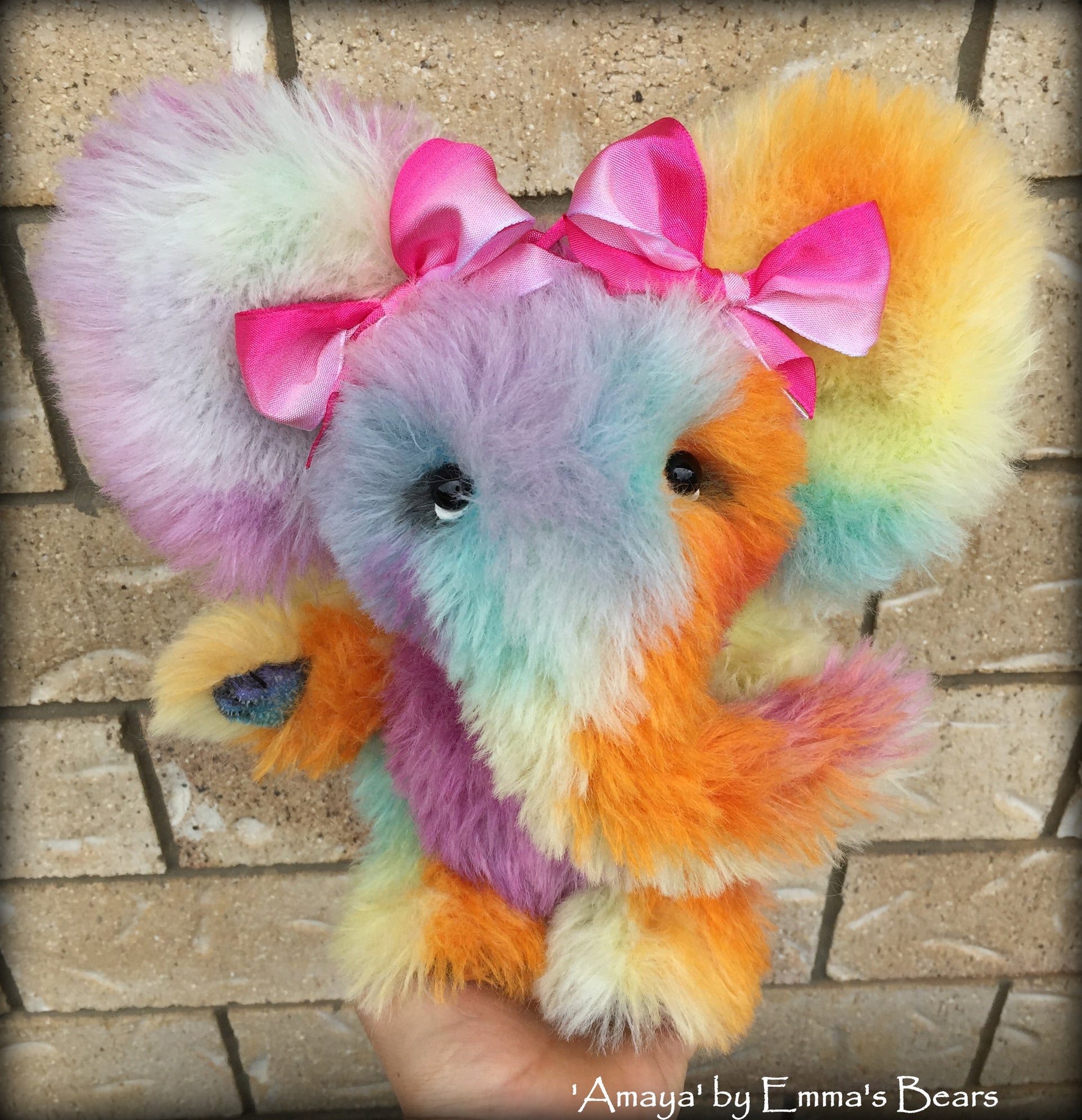 Amaya Elephant - 10" rainbow alpaca artist creation by Emmas Bears - OOAK