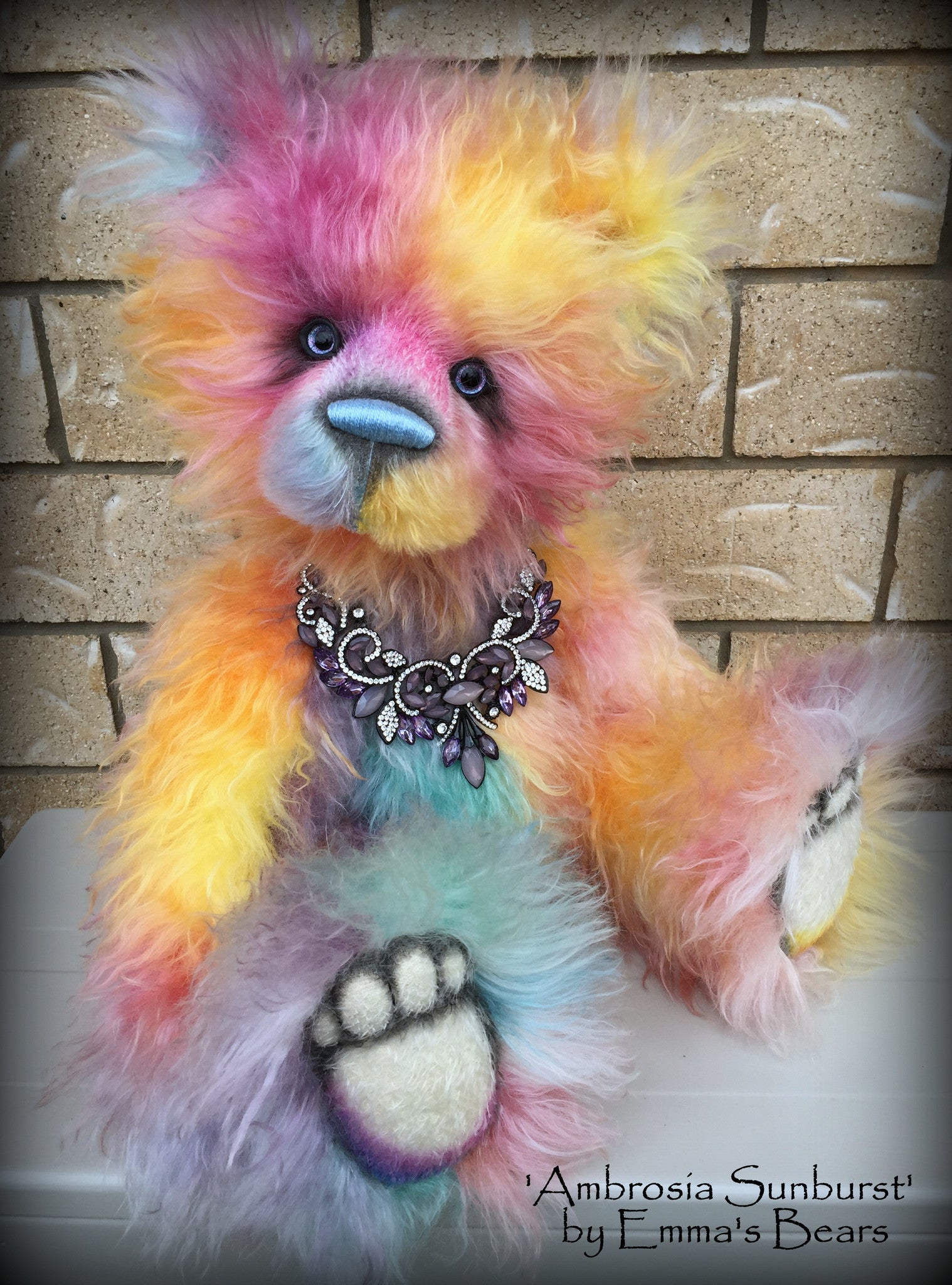 Ambrosia Sunburst - 23IN hand dyed rainbow mohair bear by Emmas Bears - OOAK