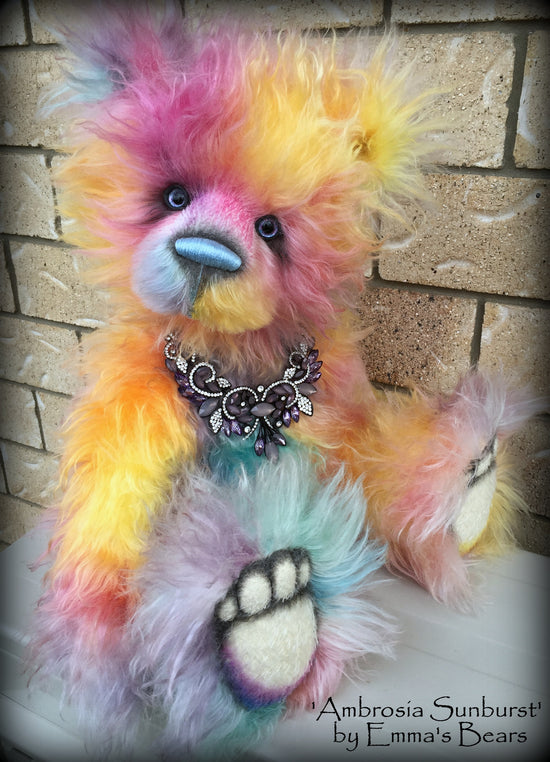Ambrosia Sunburst - 23IN hand dyed rainbow mohair bear by Emmas Bears - OOAK