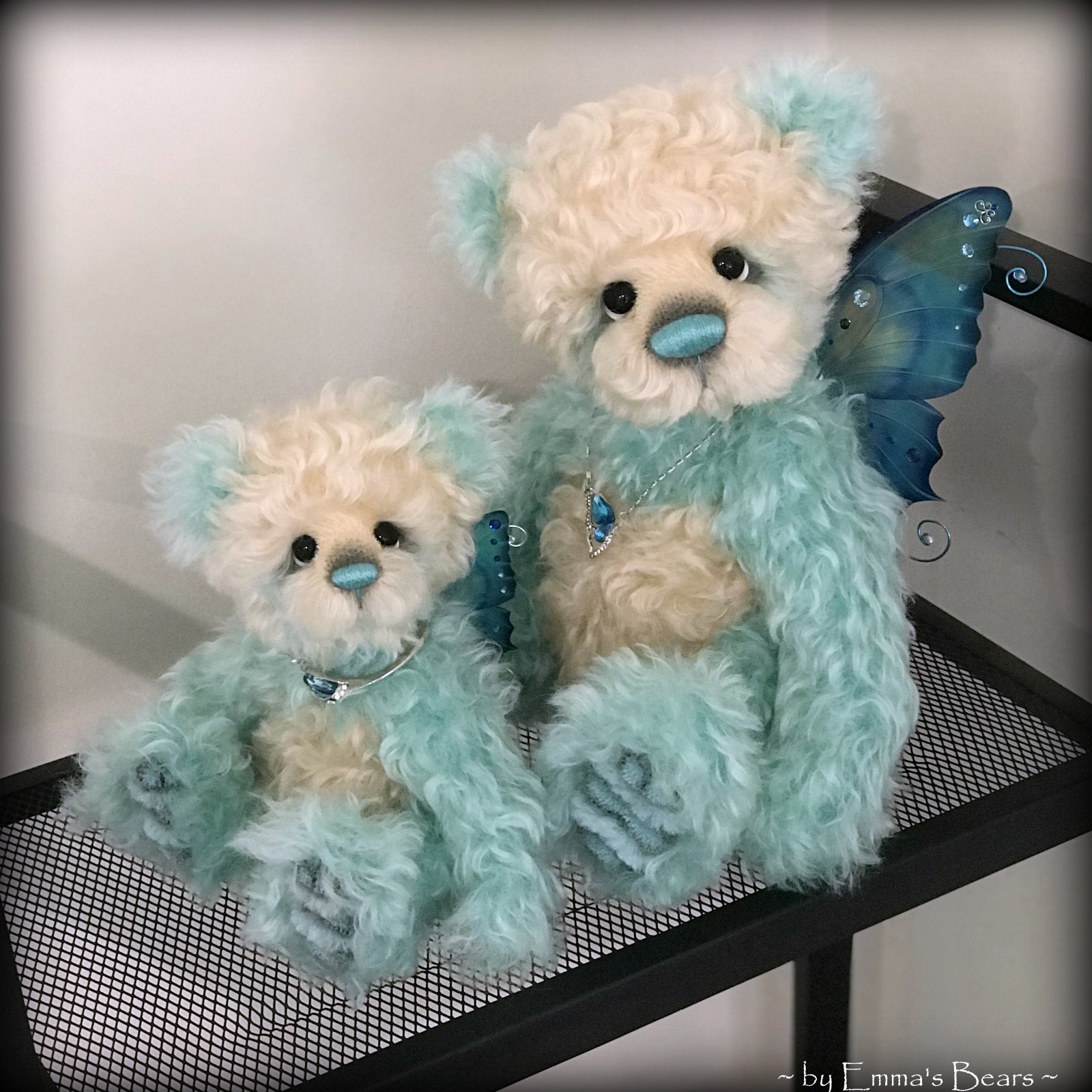 Waverly - 13" Hand dyed turquoise Butterfly Bear by Emma's Bears - OOAK