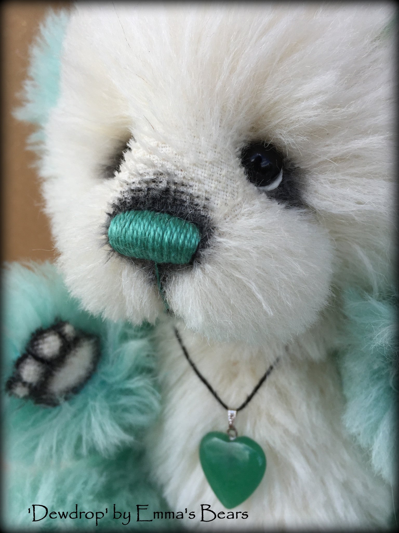 Dewdrop - 9IN aqua and white alpaca bear by Emmas Bears - OOAK