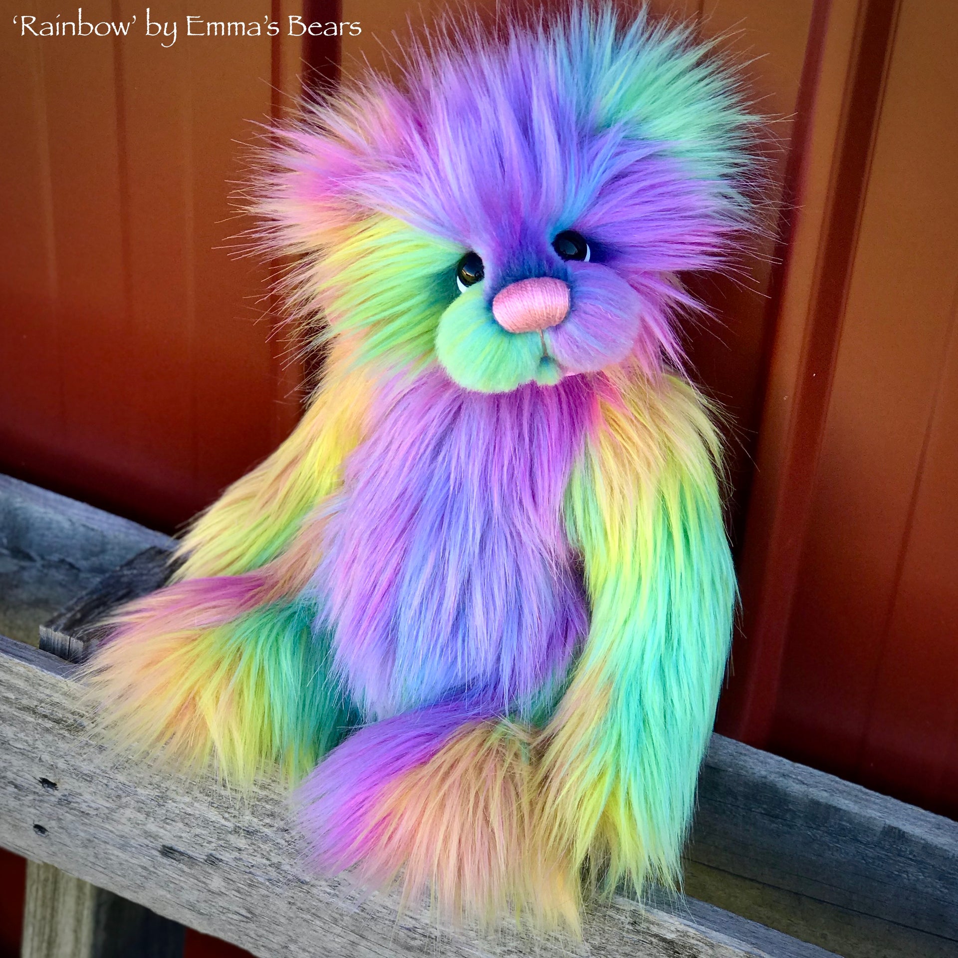 Rainbow - 13" faux fur Artist Bear by Emma's Bears - OOAK