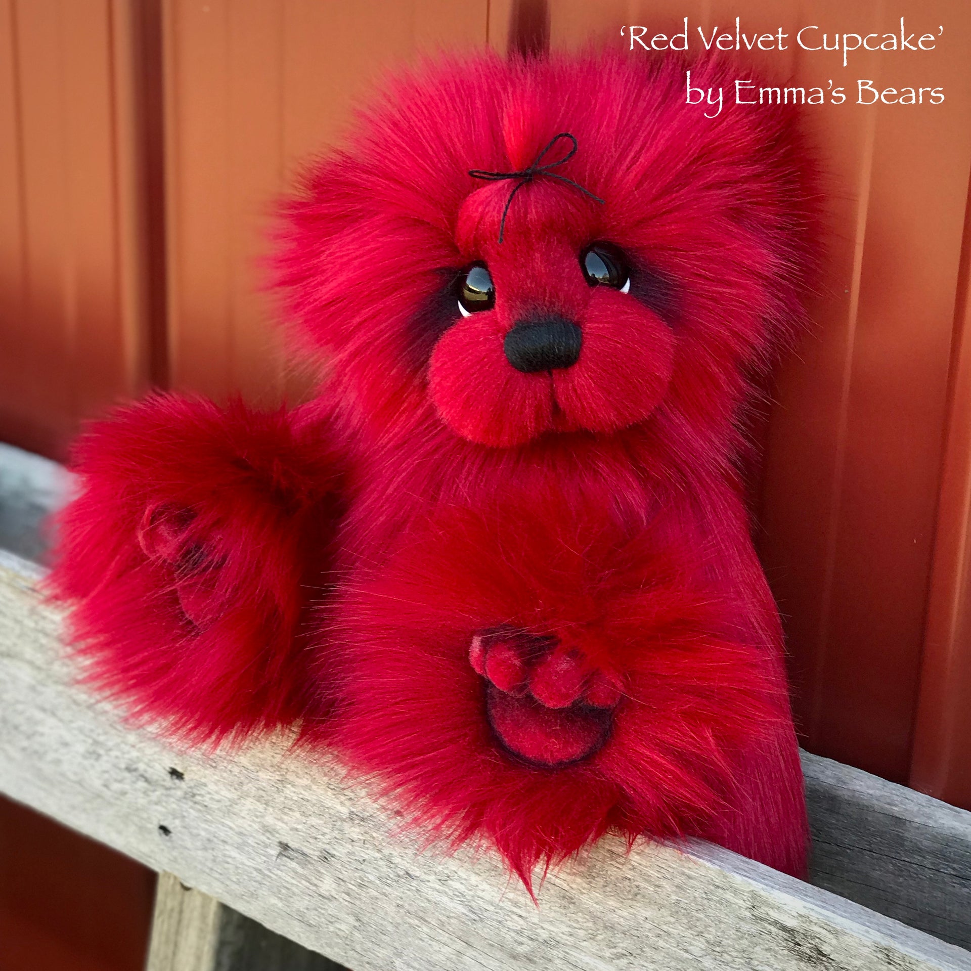 Red Velvet Cupcake - 13" faux fur Artist Bear by Emma's Bears - OOAK