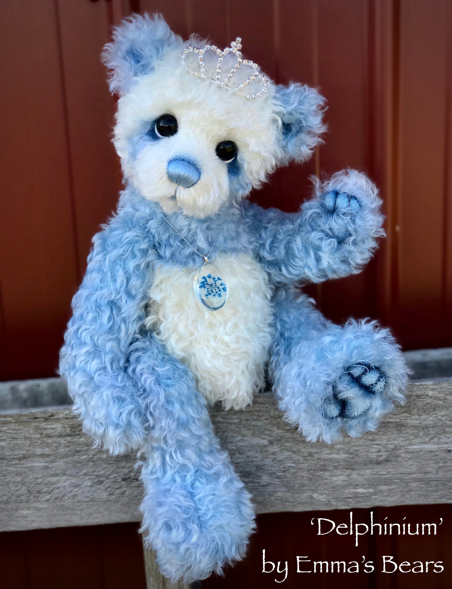 Delphinium - 15" curly kid mohair Artist Bear by Emma's Bears - OOAK