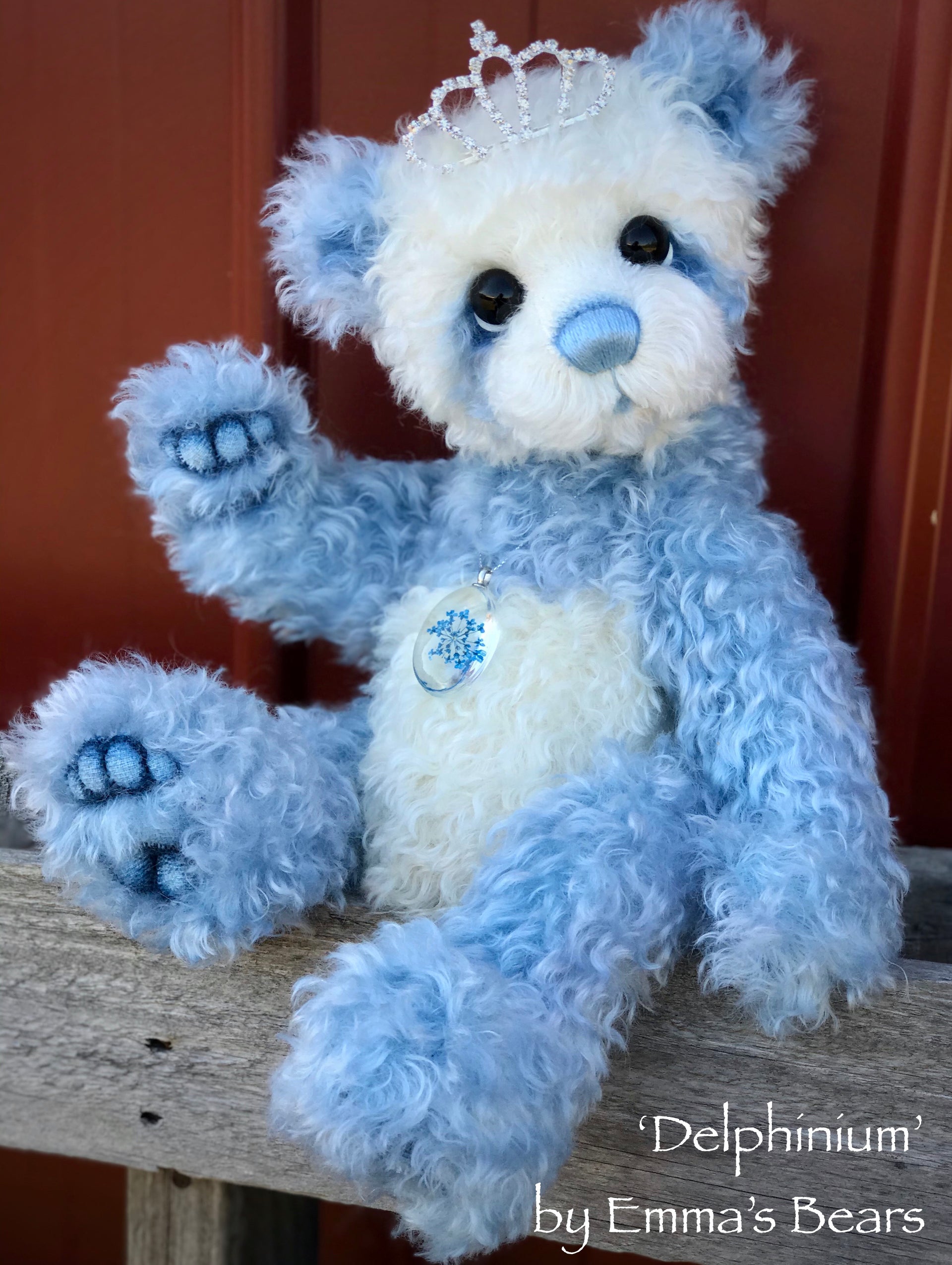 Delphinium - 15" curly kid mohair Artist Bear by Emma's Bears - OOAK