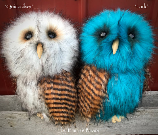 Quicksilver - 14in faux fur Artist OWL Bear by Emmas Bears - OOAK