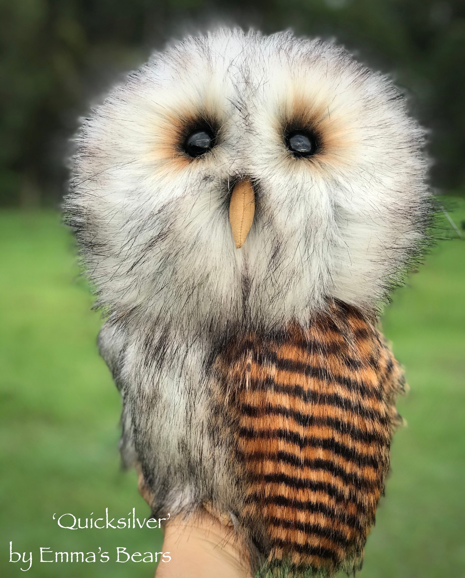 Quicksilver - 14in faux fur Artist OWL Bear by Emmas Bears - OOAK