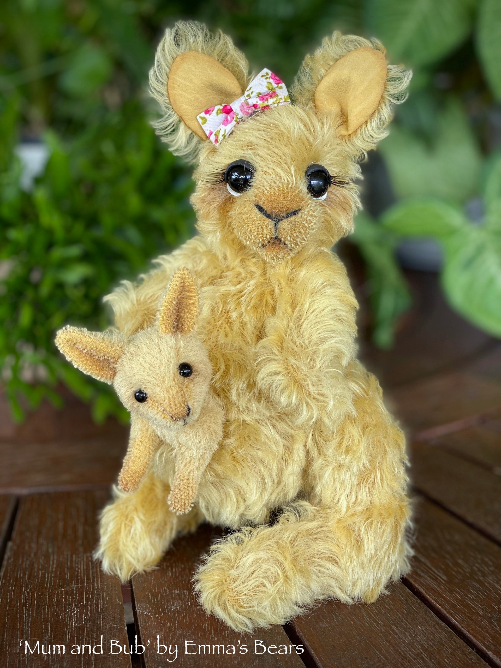 Collaboration Bear: Mum and Bub - 8" handmade mohair artist kangaroo - OOAK