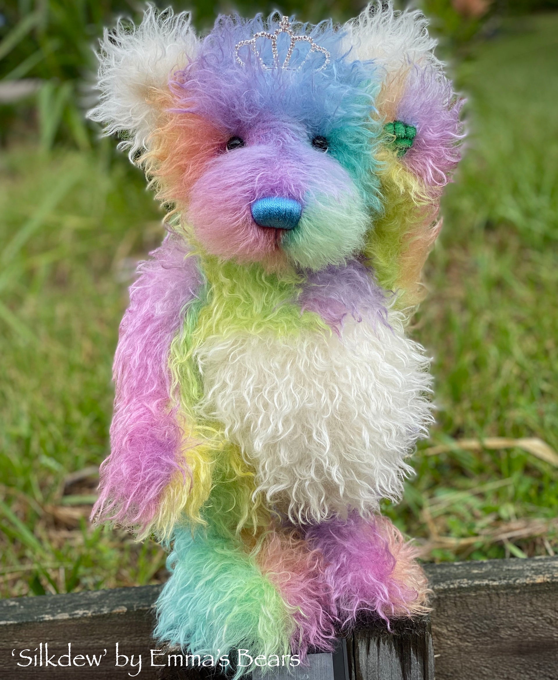 Silkdew - 17" hand dyed rainbow mohair bear by Emmas Bears - OOAK