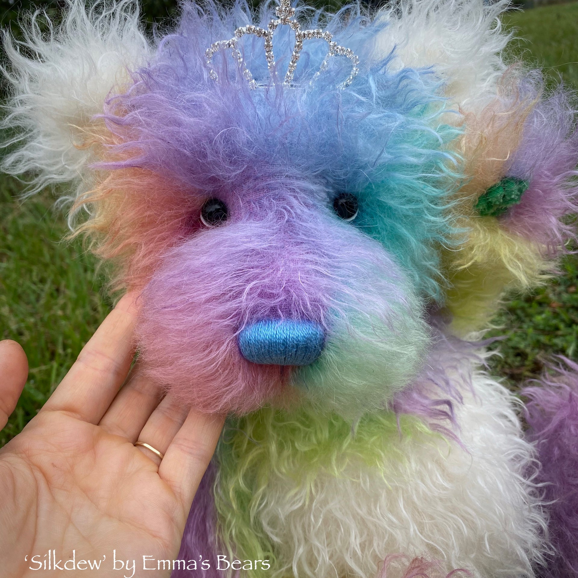 Silkdew - 17" hand dyed rainbow mohair bear by Emmas Bears - OOAK