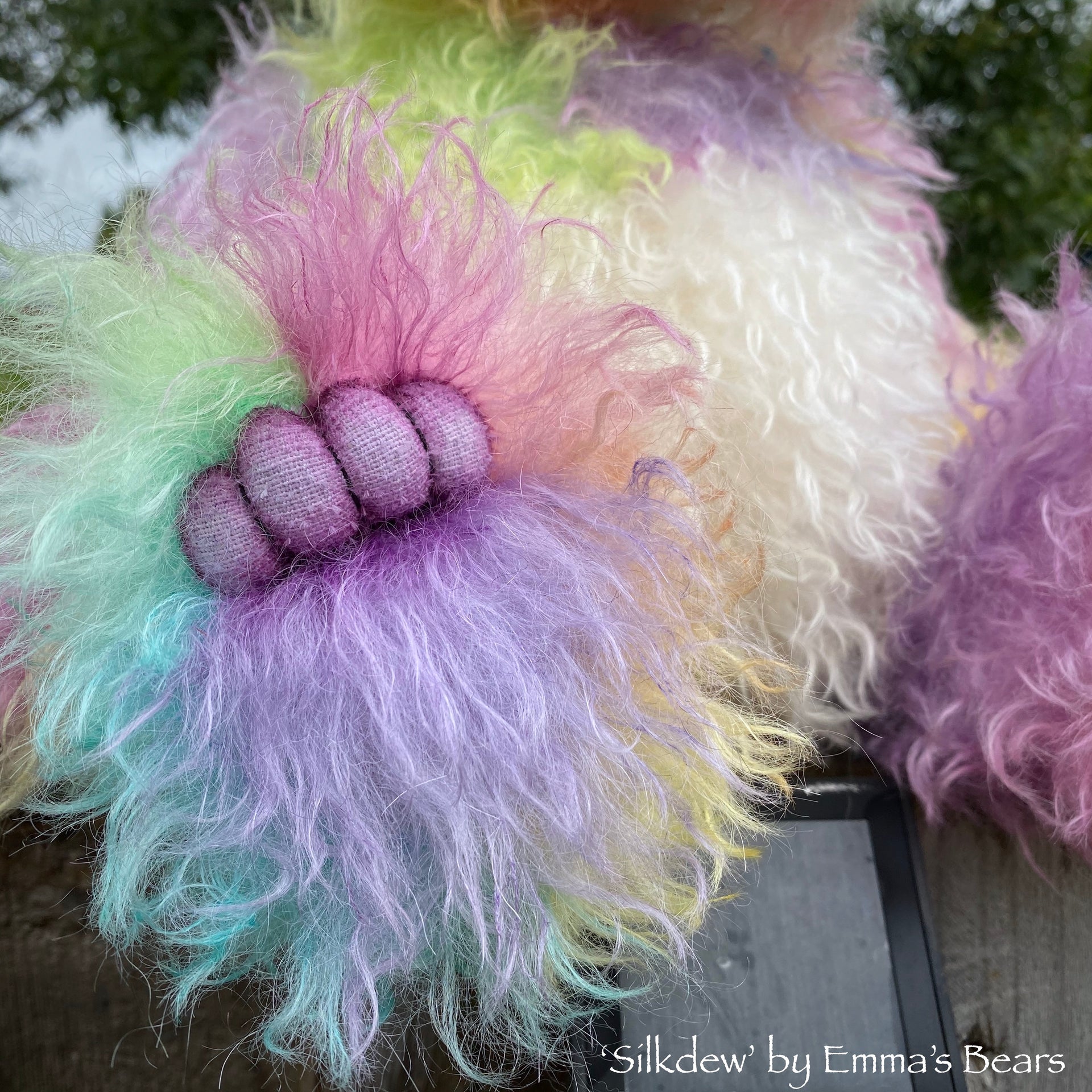 Silkdew - 17" hand dyed rainbow mohair bear by Emmas Bears - OOAK