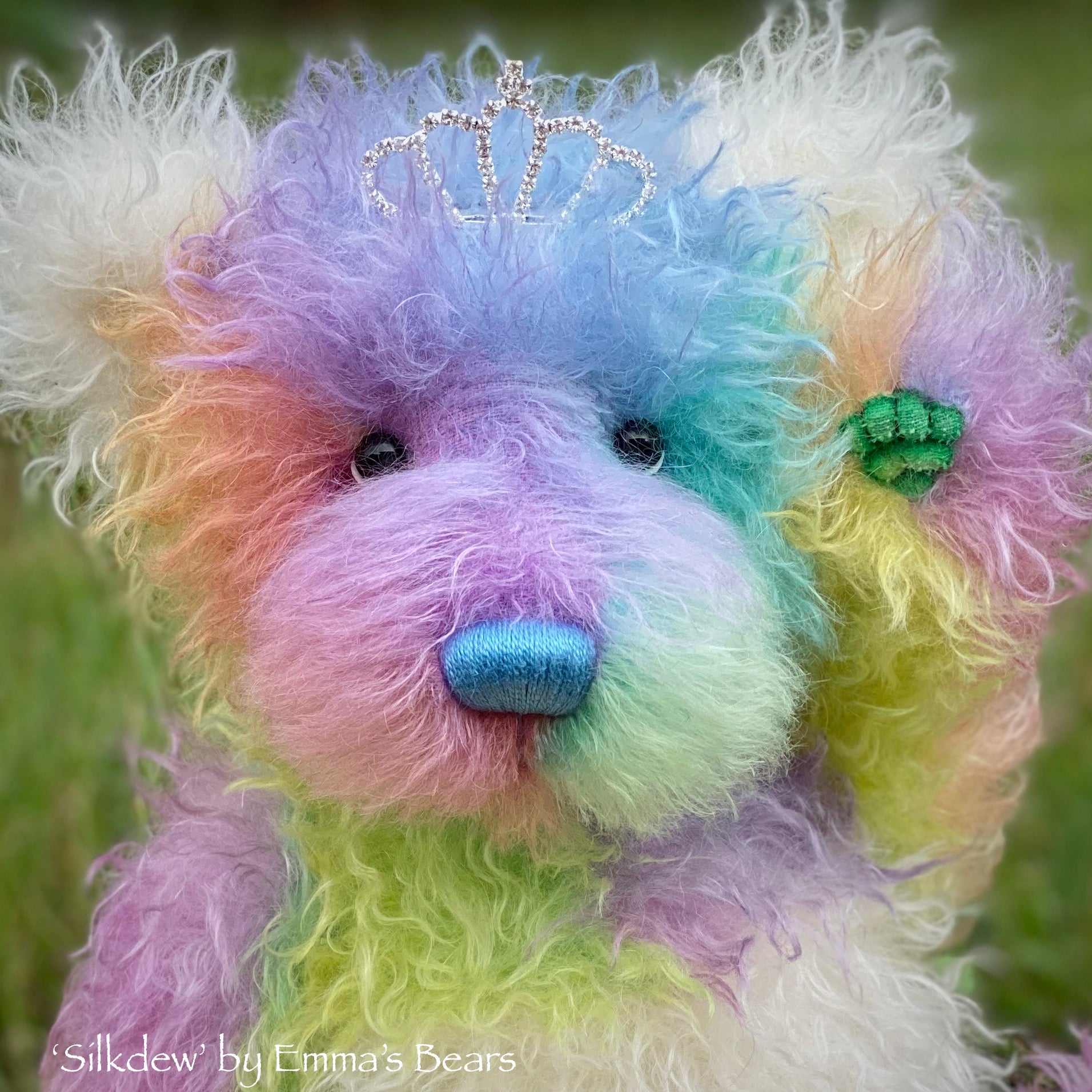 Silkdew - 17" hand dyed rainbow mohair bear by Emmas Bears - OOAK