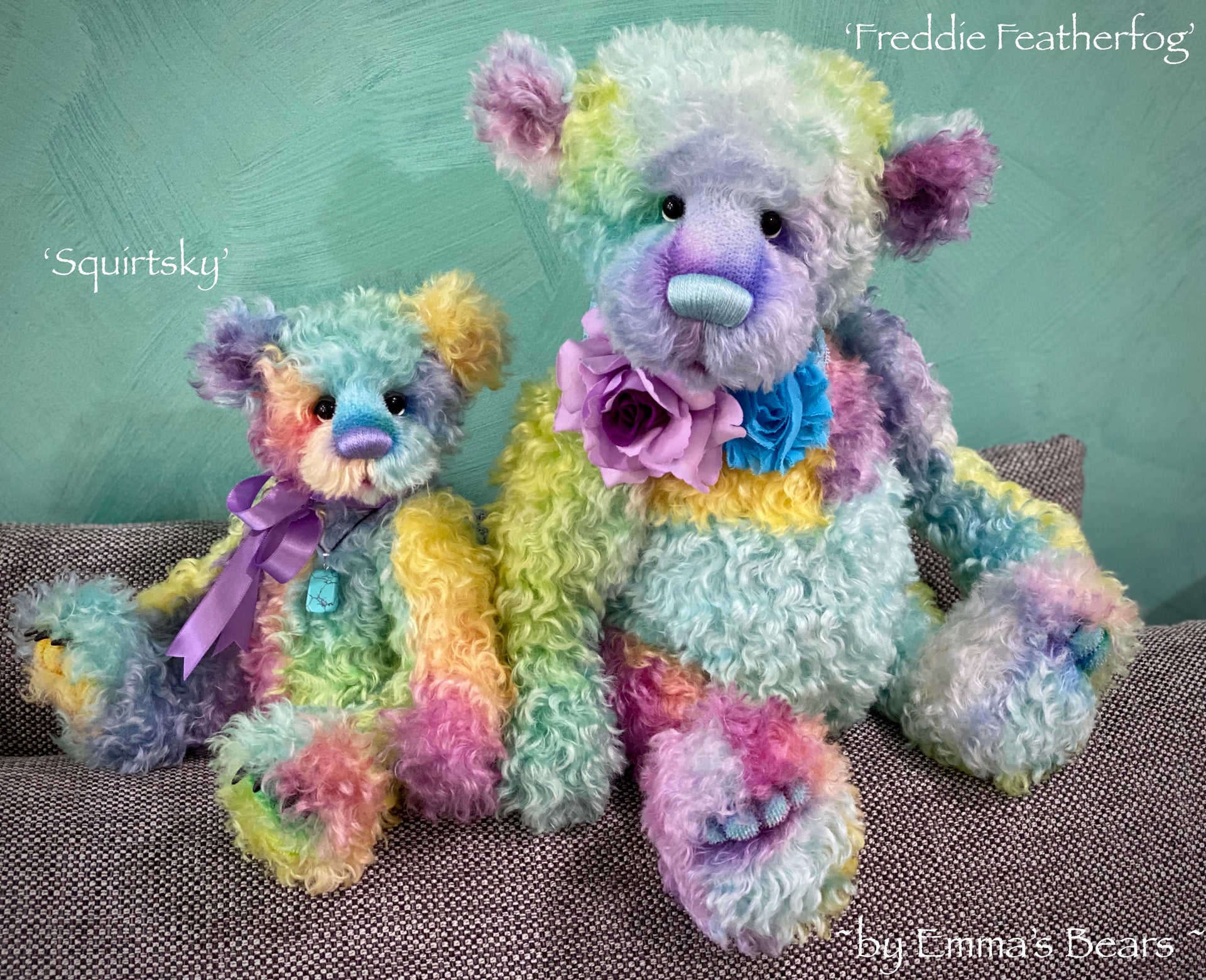 Freddie Featherfog - 17" Rainbow Kid Mohair Artist Bear by Emma's Bears - OOAK