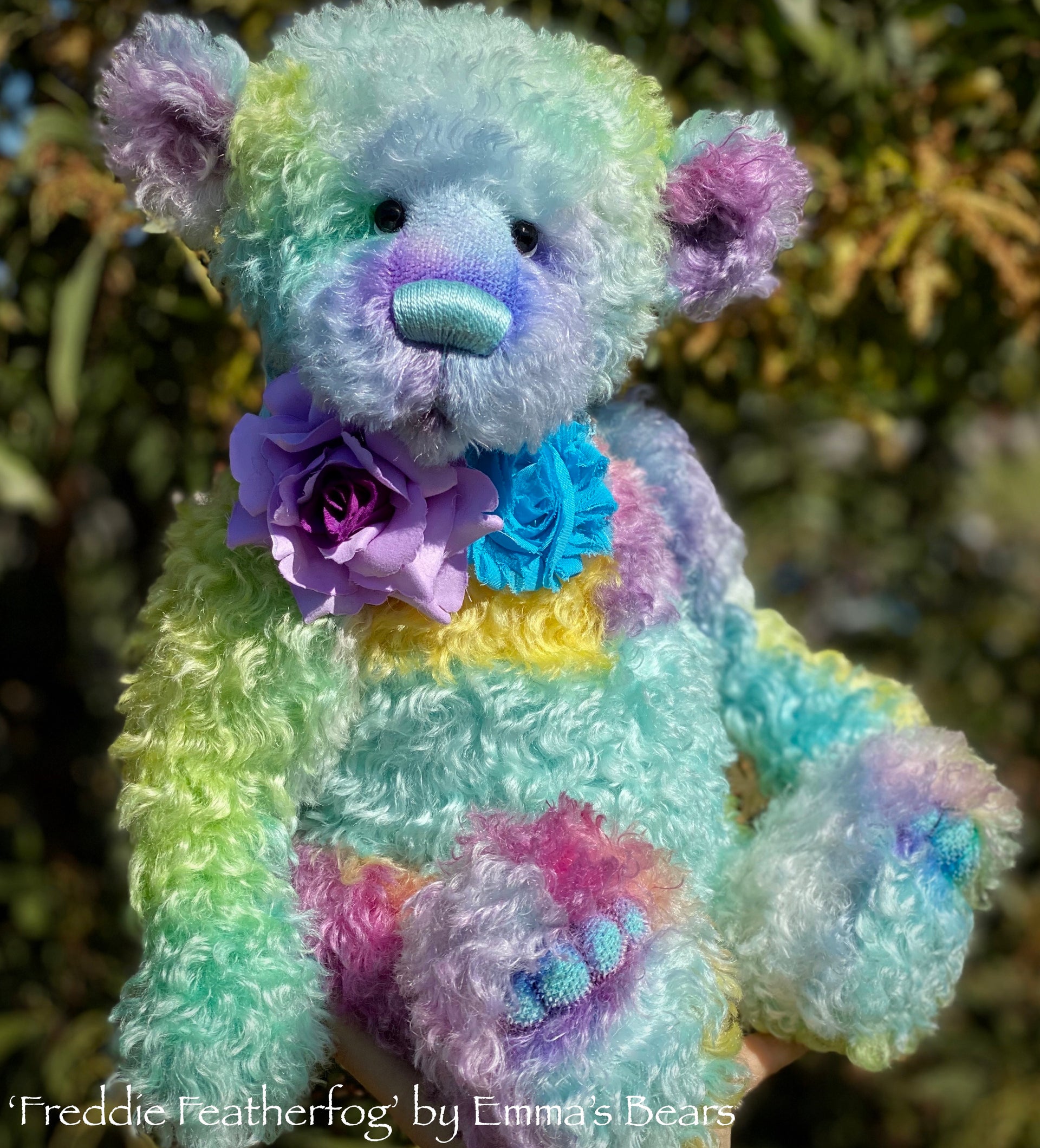 Freddie Featherfog - 17" Rainbow Kid Mohair Artist Bear by Emma's Bears - OOAK