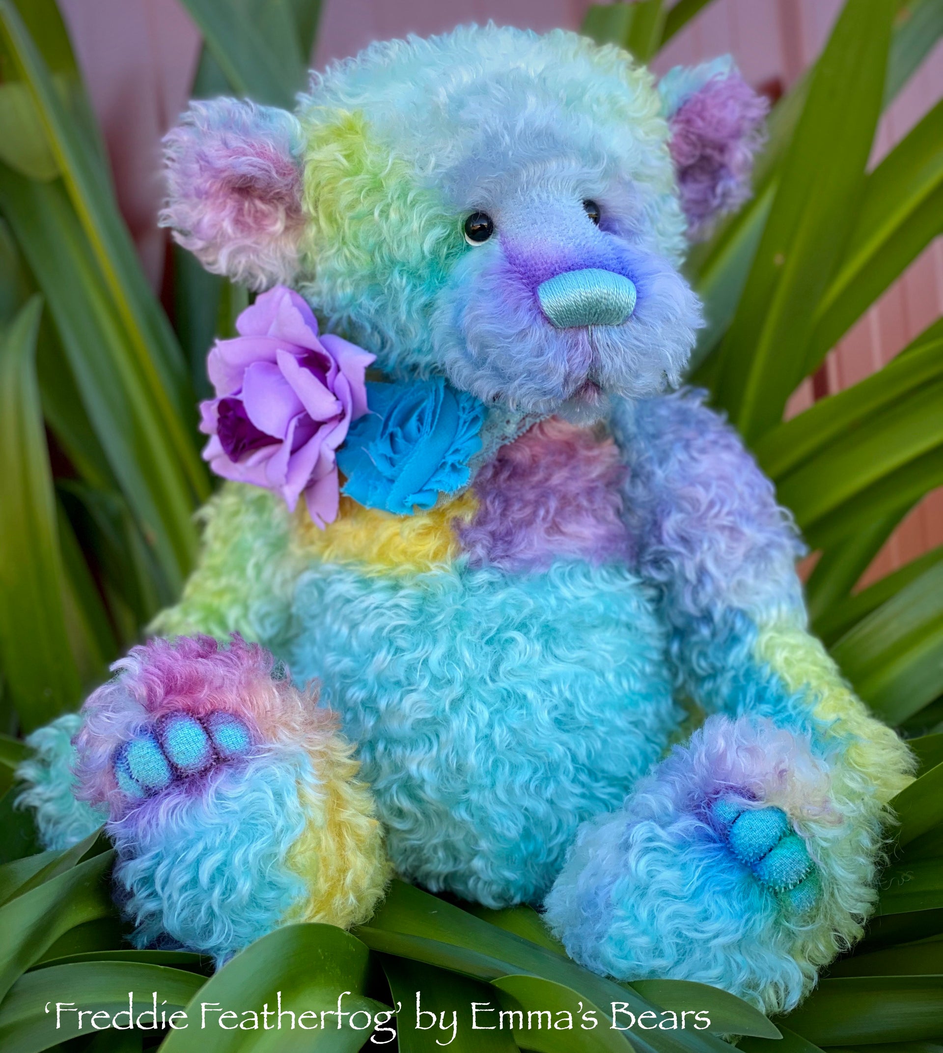 Freddie Featherfog - 17" Rainbow Kid Mohair Artist Bear by Emma's Bears - OOAK