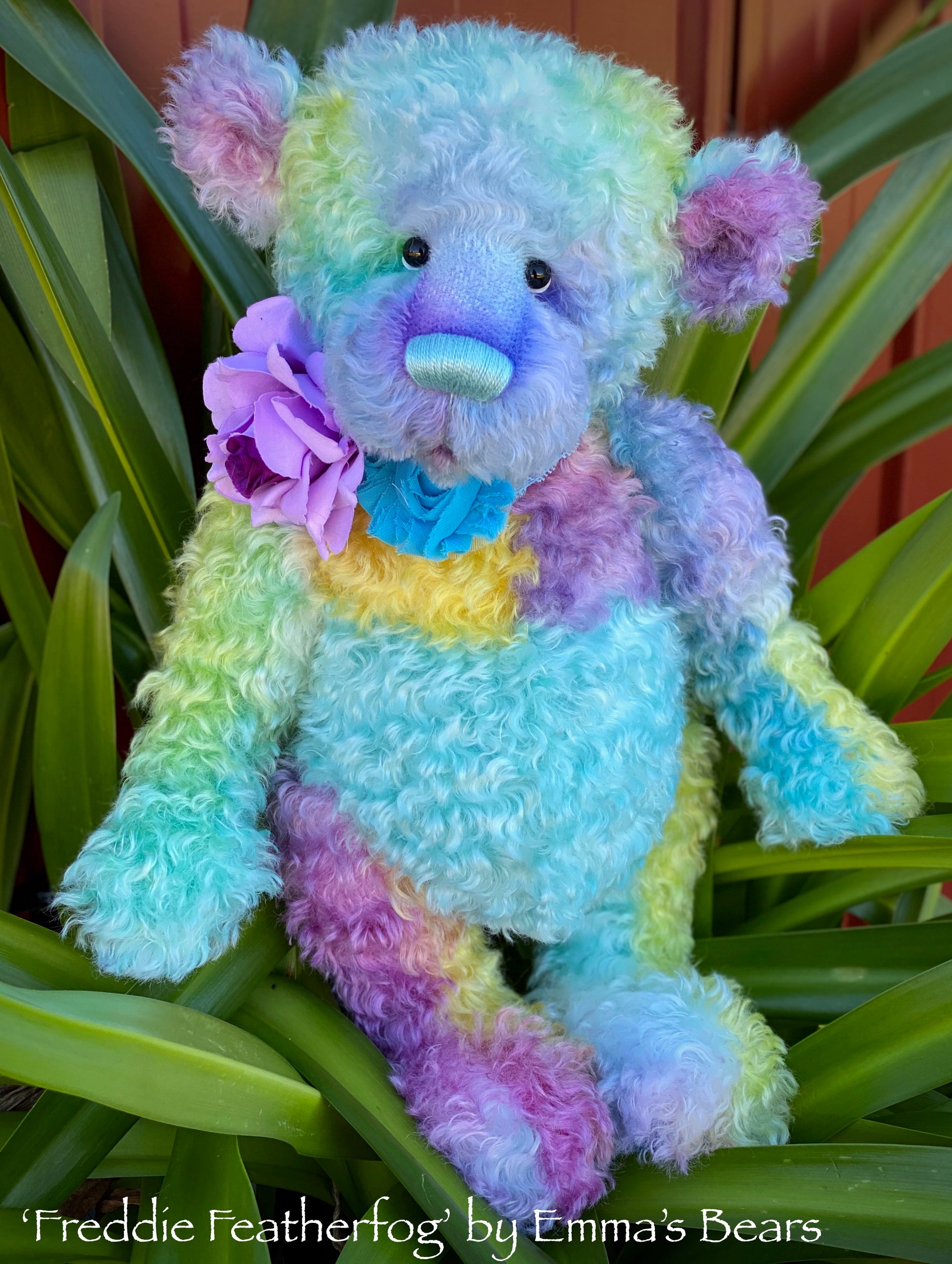 Freddie Featherfog - 17" Rainbow Kid Mohair Artist Bear by Emma's Bears - OOAK