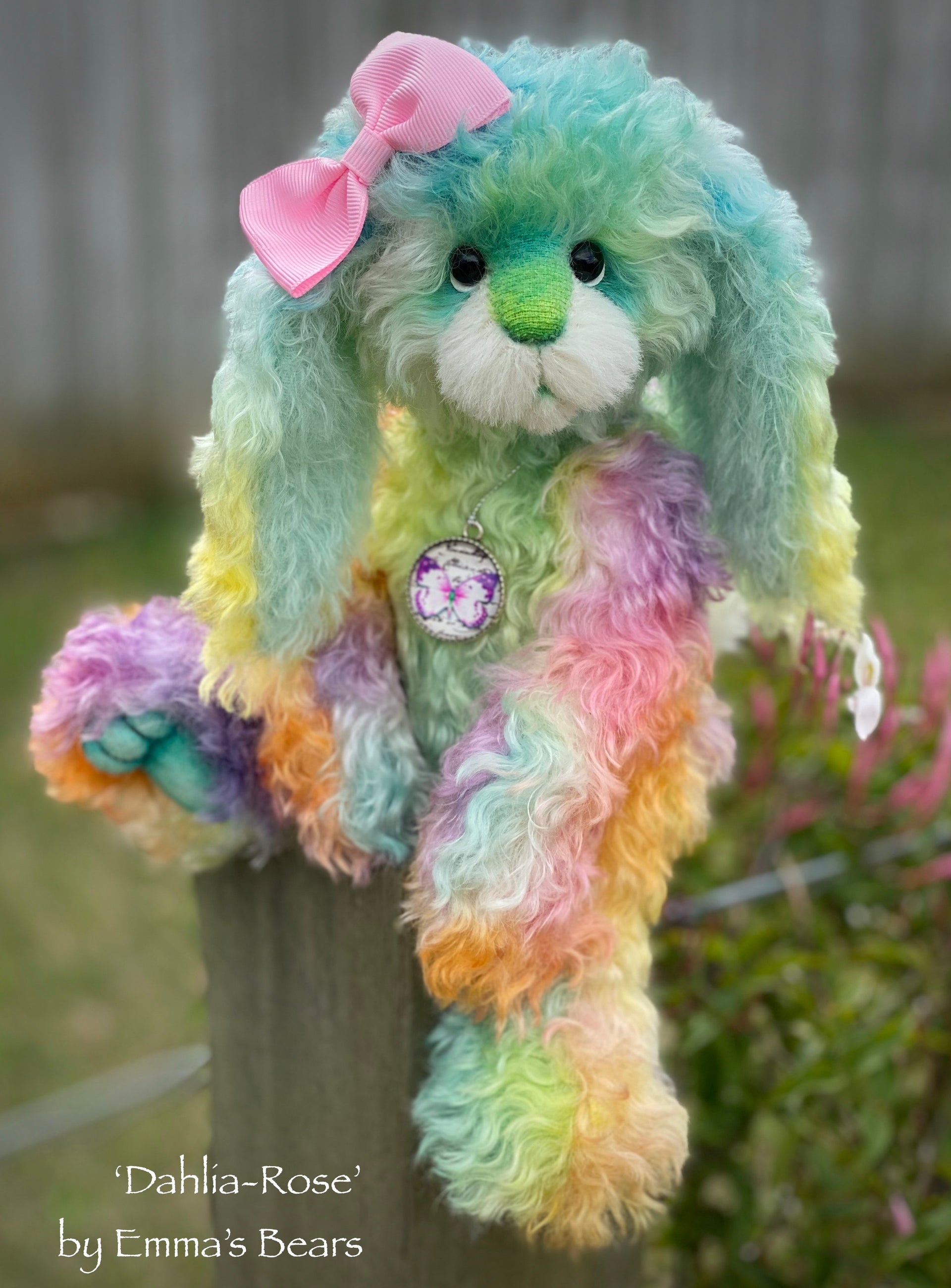 Dahlia-Rose - 12" Hand-Dyed Kid Mohair Bunny by Emma's Bears - CUSTOM OOAK