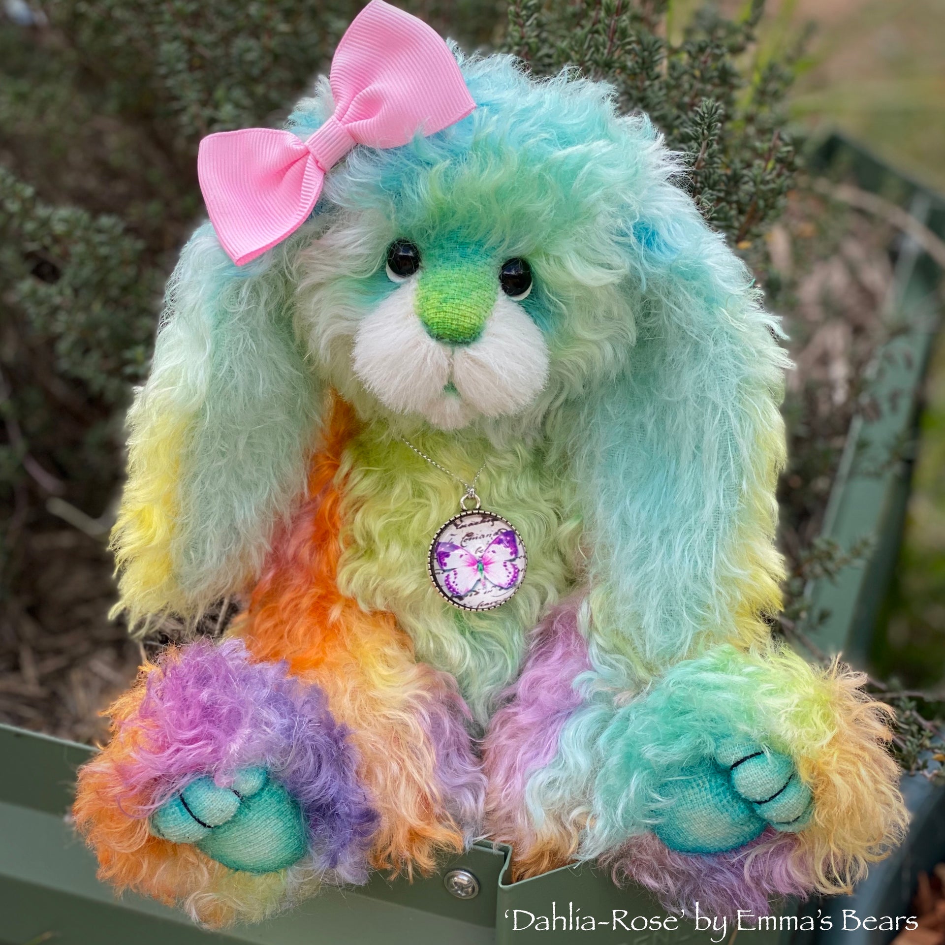 Dahlia-Rose - 12" Hand-Dyed Kid Mohair Bunny by Emma's Bears - CUSTOM OOAK