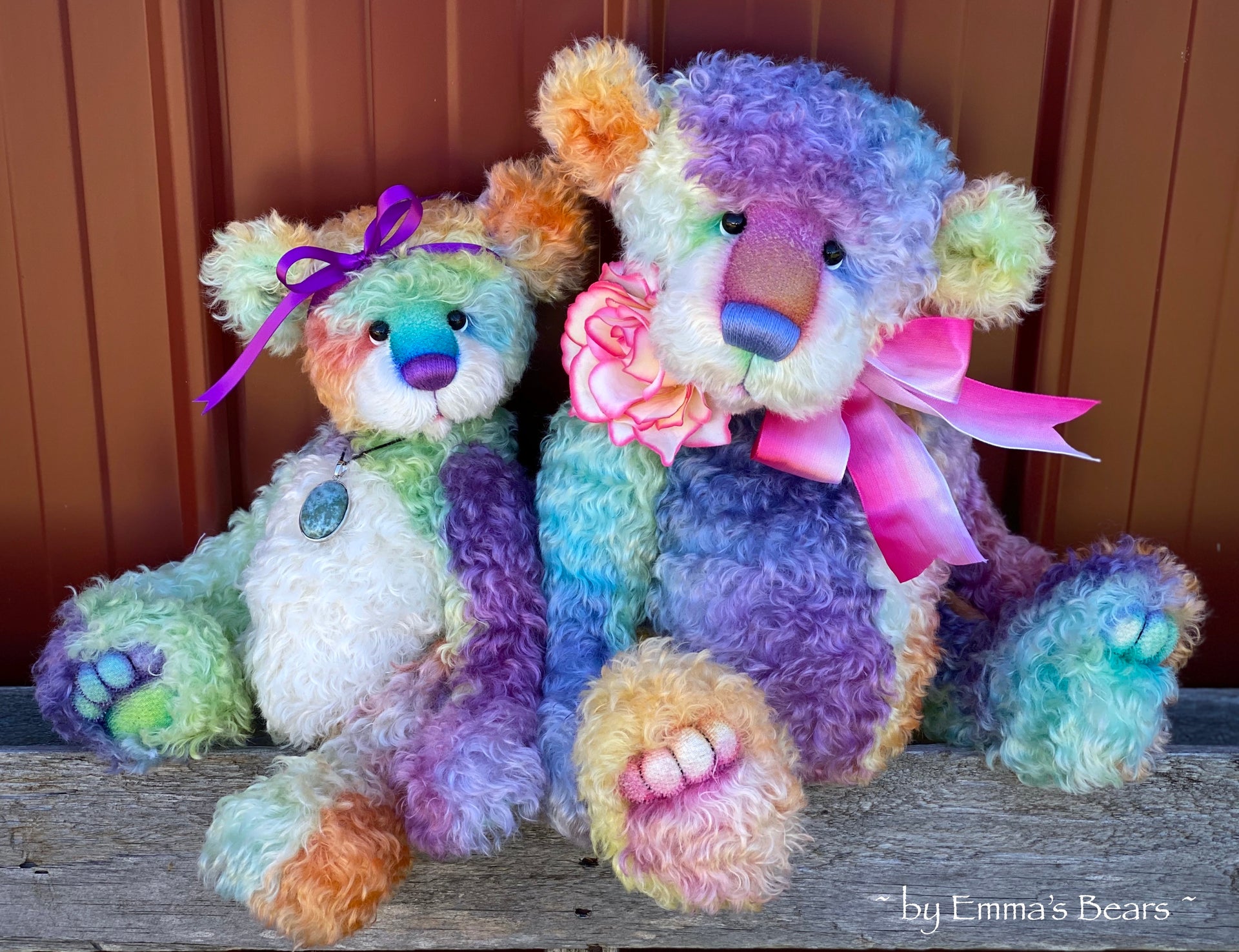 Bonnie Bean - 15" hand dyed rainbow curly kid mohair Artist Bear by Emma's Bears - OOAK