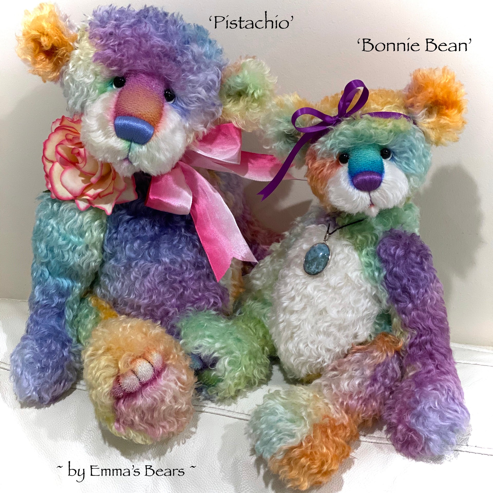 Bonnie Bean - 15" hand dyed rainbow curly kid mohair Artist Bear by Emma's Bears - OOAK