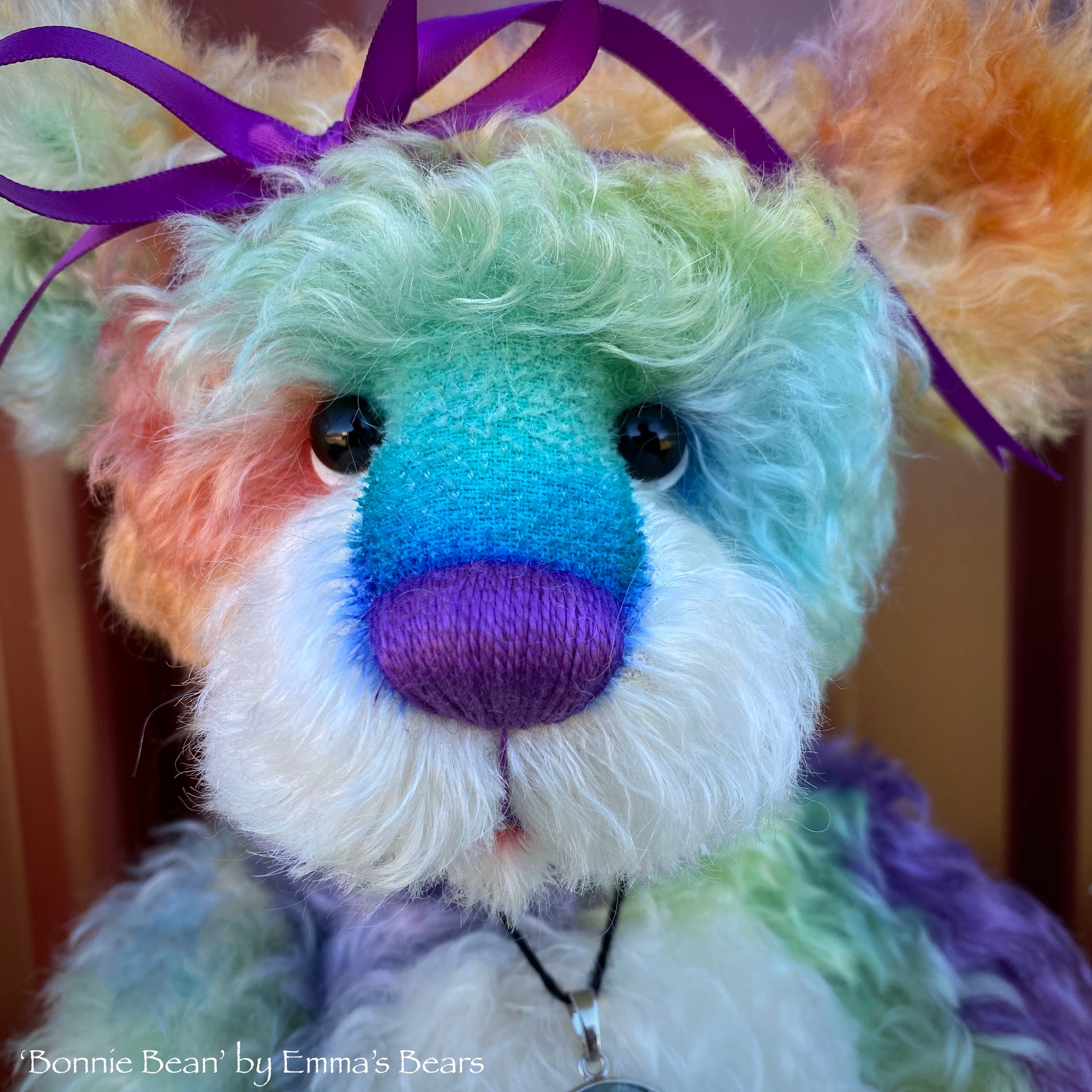 Bonnie Bean - 15" hand dyed rainbow curly kid mohair Artist Bear by Emma's Bears - OOAK