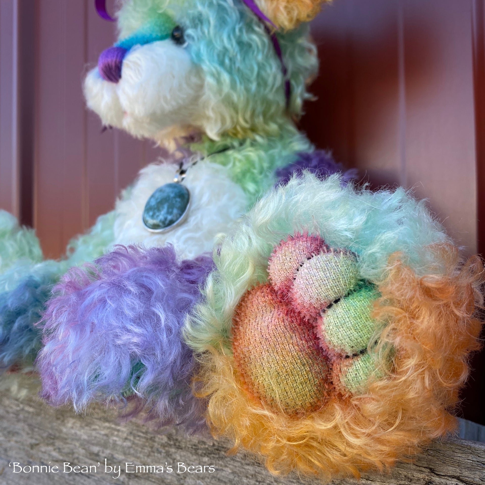 Bonnie Bean - 15" hand dyed rainbow curly kid mohair Artist Bear by Emma's Bears - OOAK