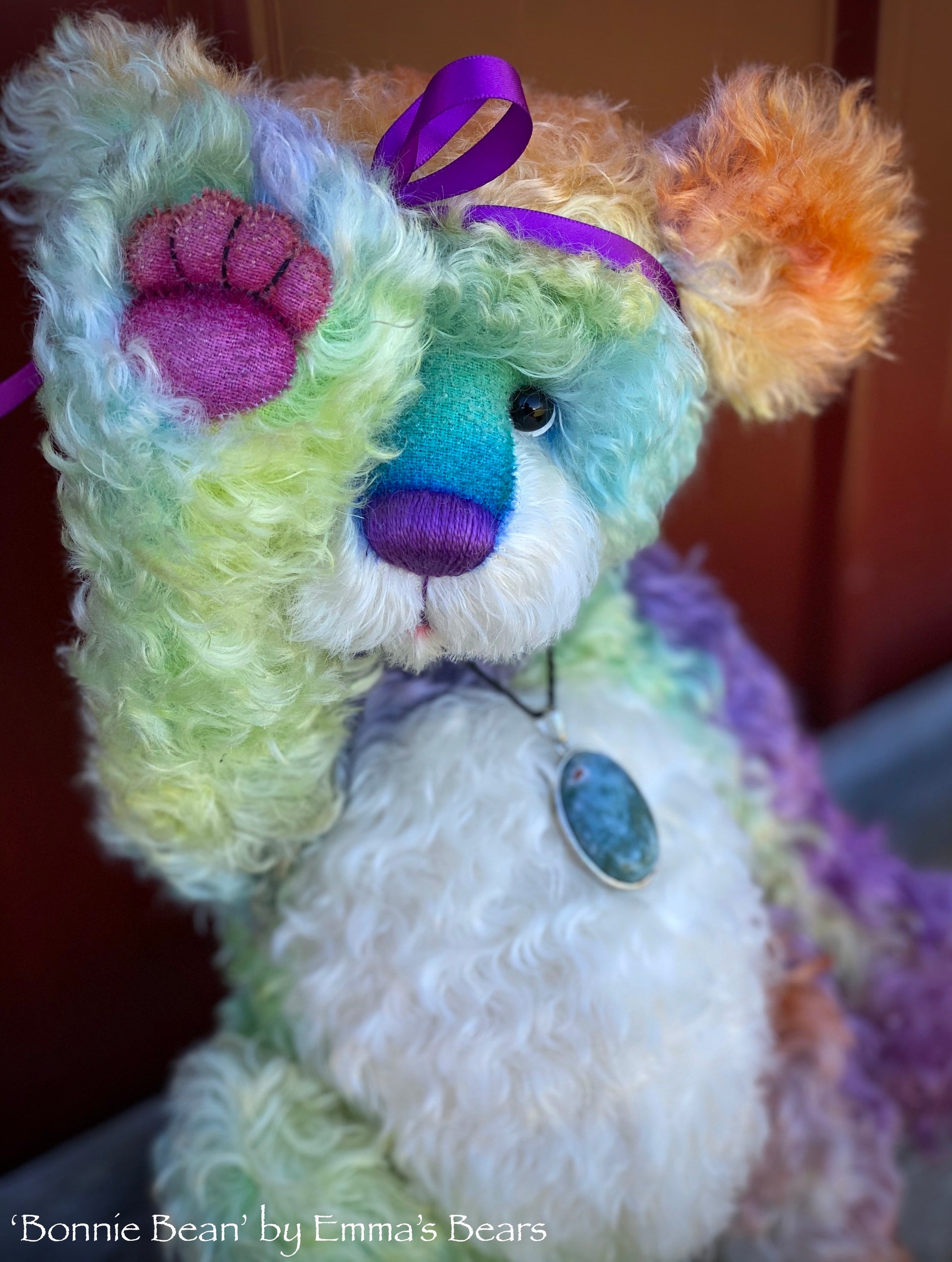 Bonnie Bean - 15" hand dyed rainbow curly kid mohair Artist Bear by Emma's Bears - OOAK